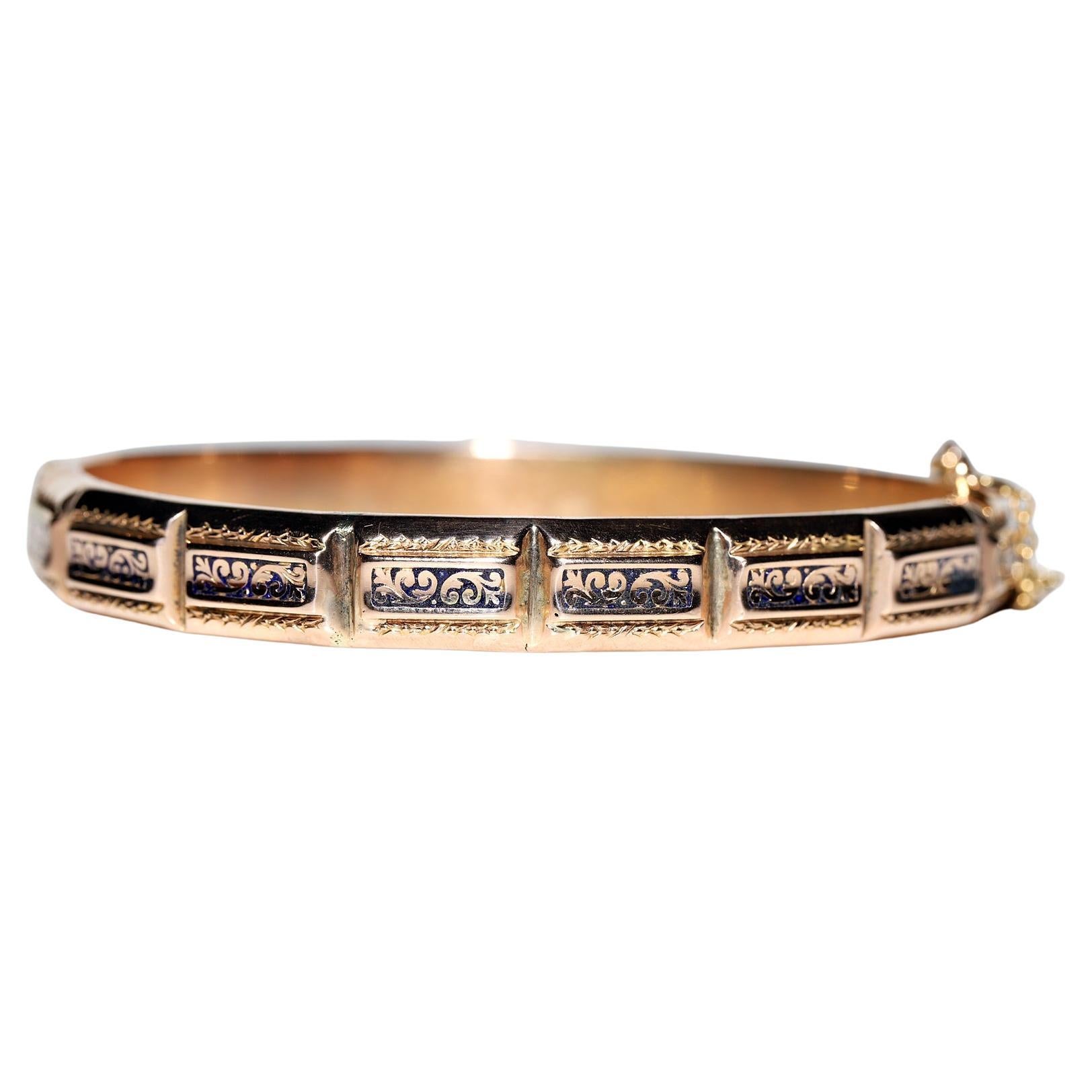 Antique Circa 1900s 18k Gold Enamel Decorated Bracelet For Sale