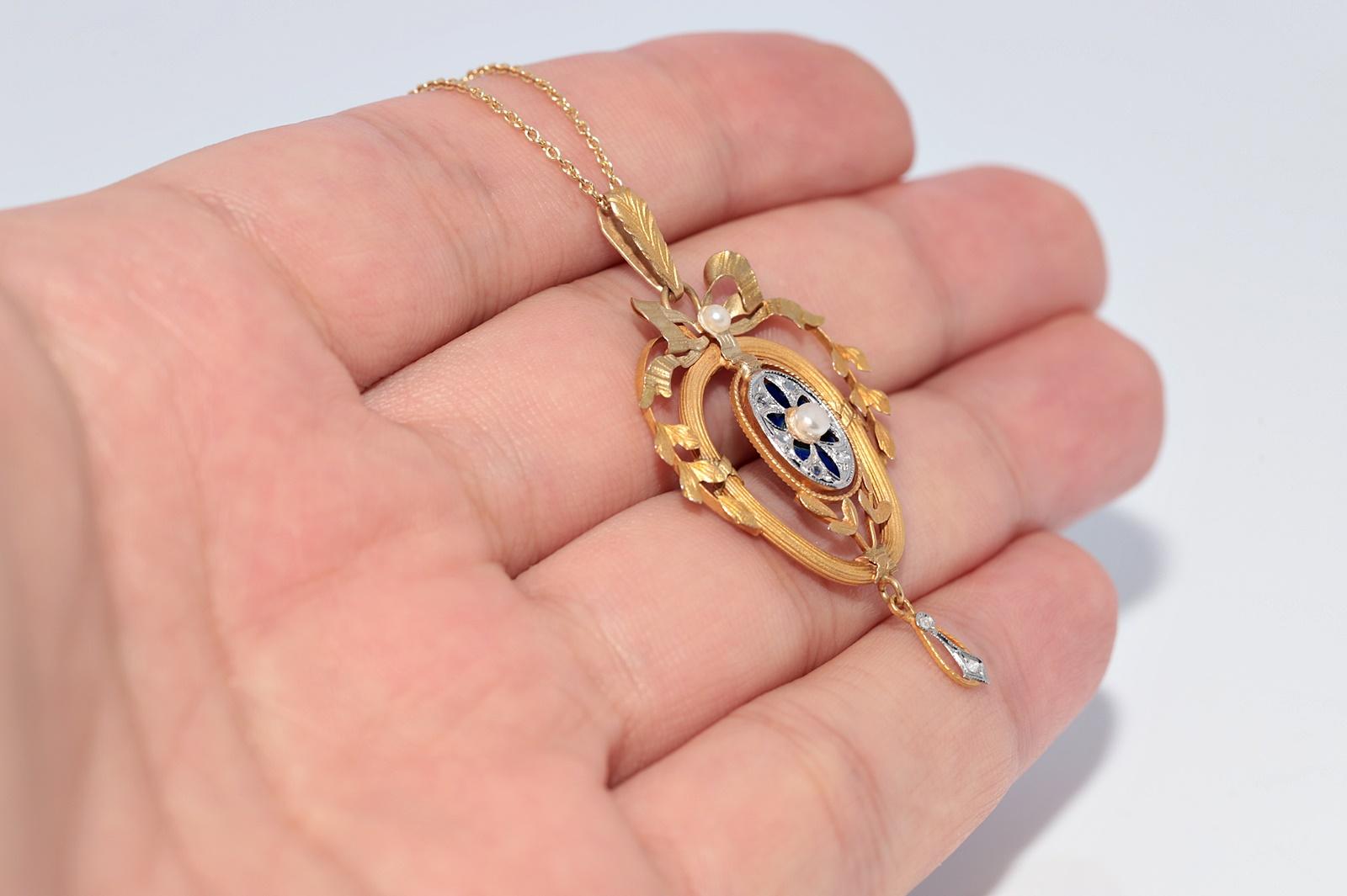 Collana antica del 1900 in oro 18k con smalto e perle, decorata con un fiocco in vendita 4
