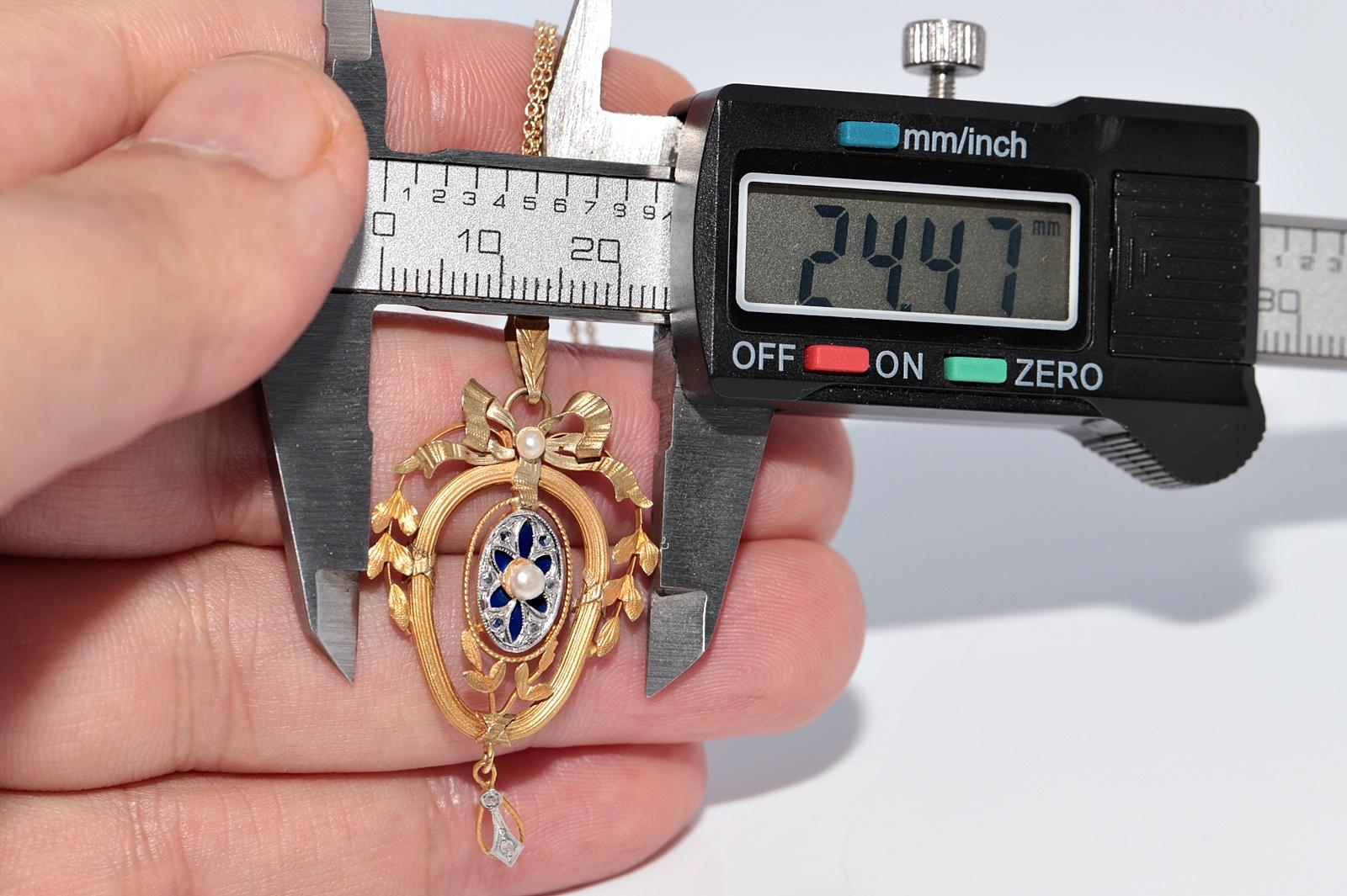 Collana antica del 1900 in oro 18k con smalto e perle, decorata con un fiocco in vendita 6