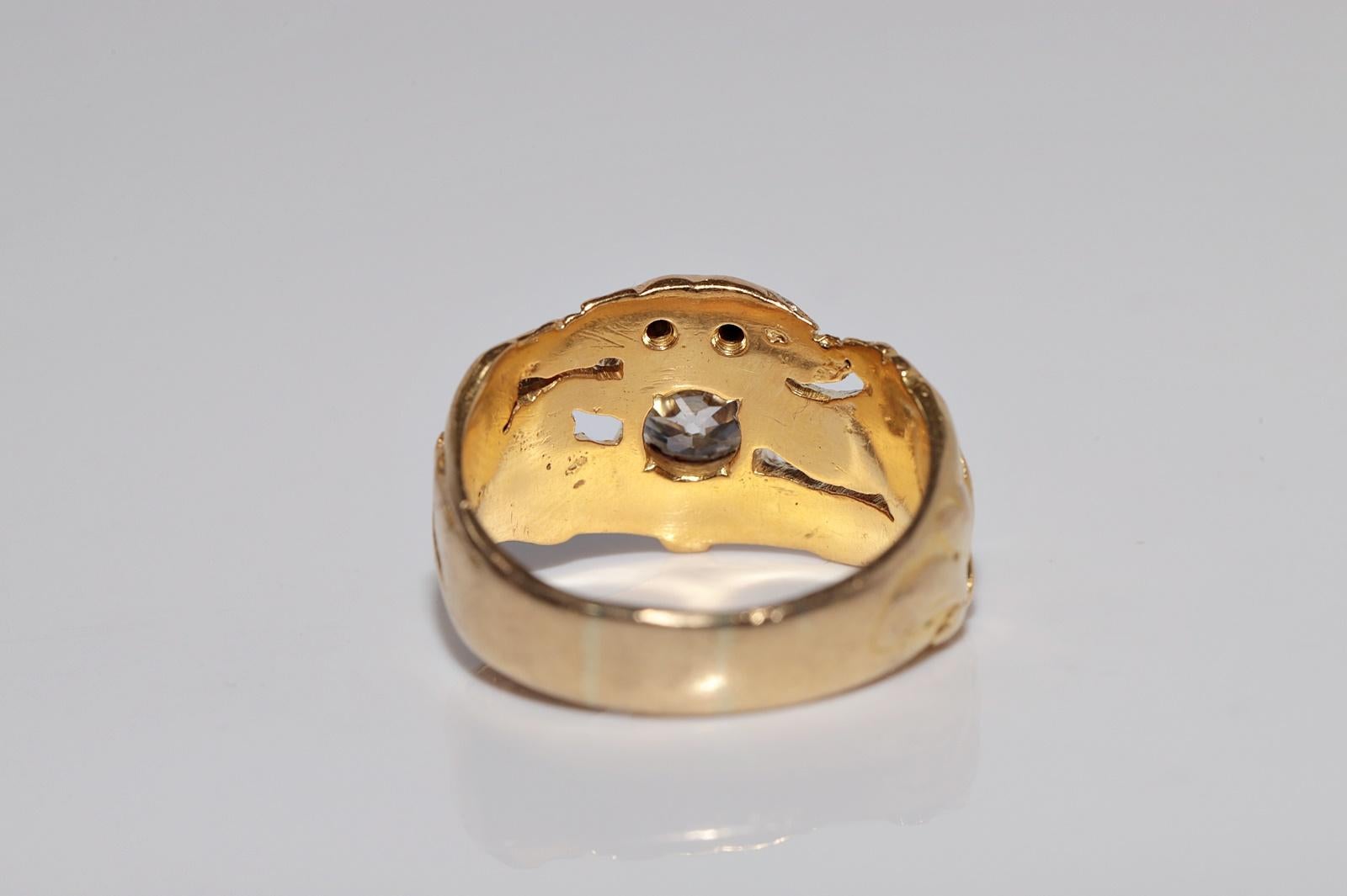 Antike CIRCA 1900s 18k Gold Handcrafted Dragon  Natürlicher Altschliff Diamantring im Angebot 4