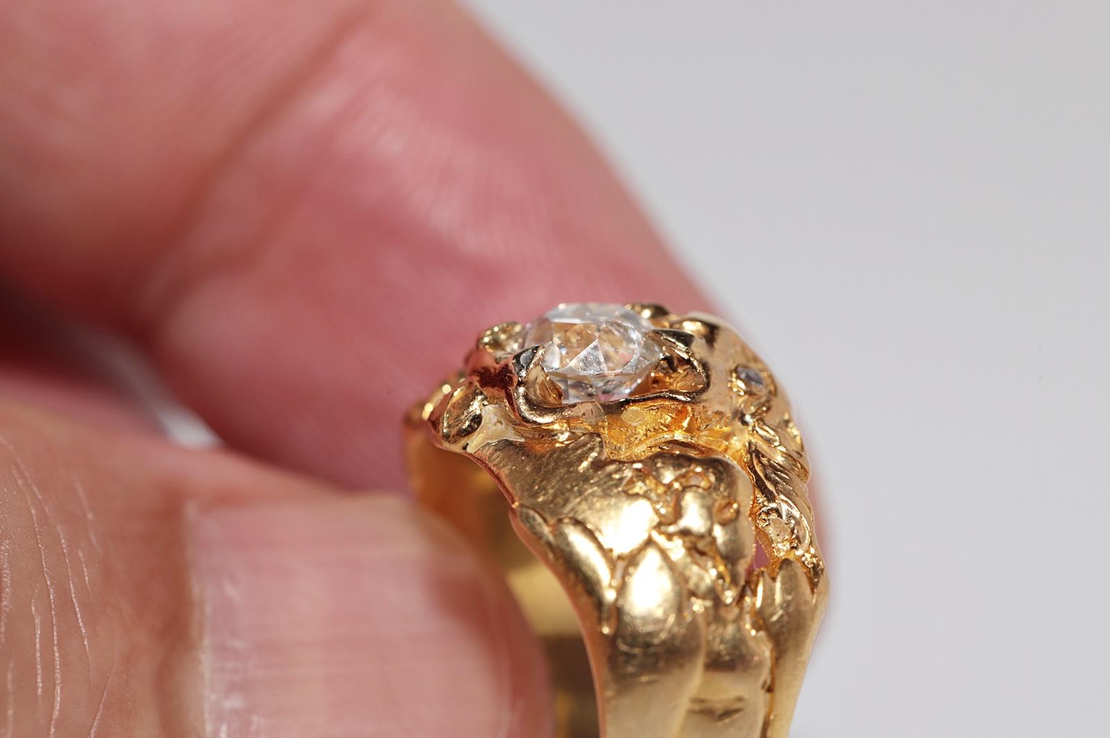 Antike CIRCA 1900s 18k Gold Handcrafted Dragon  Natürlicher Altschliff Diamantring im Angebot 6