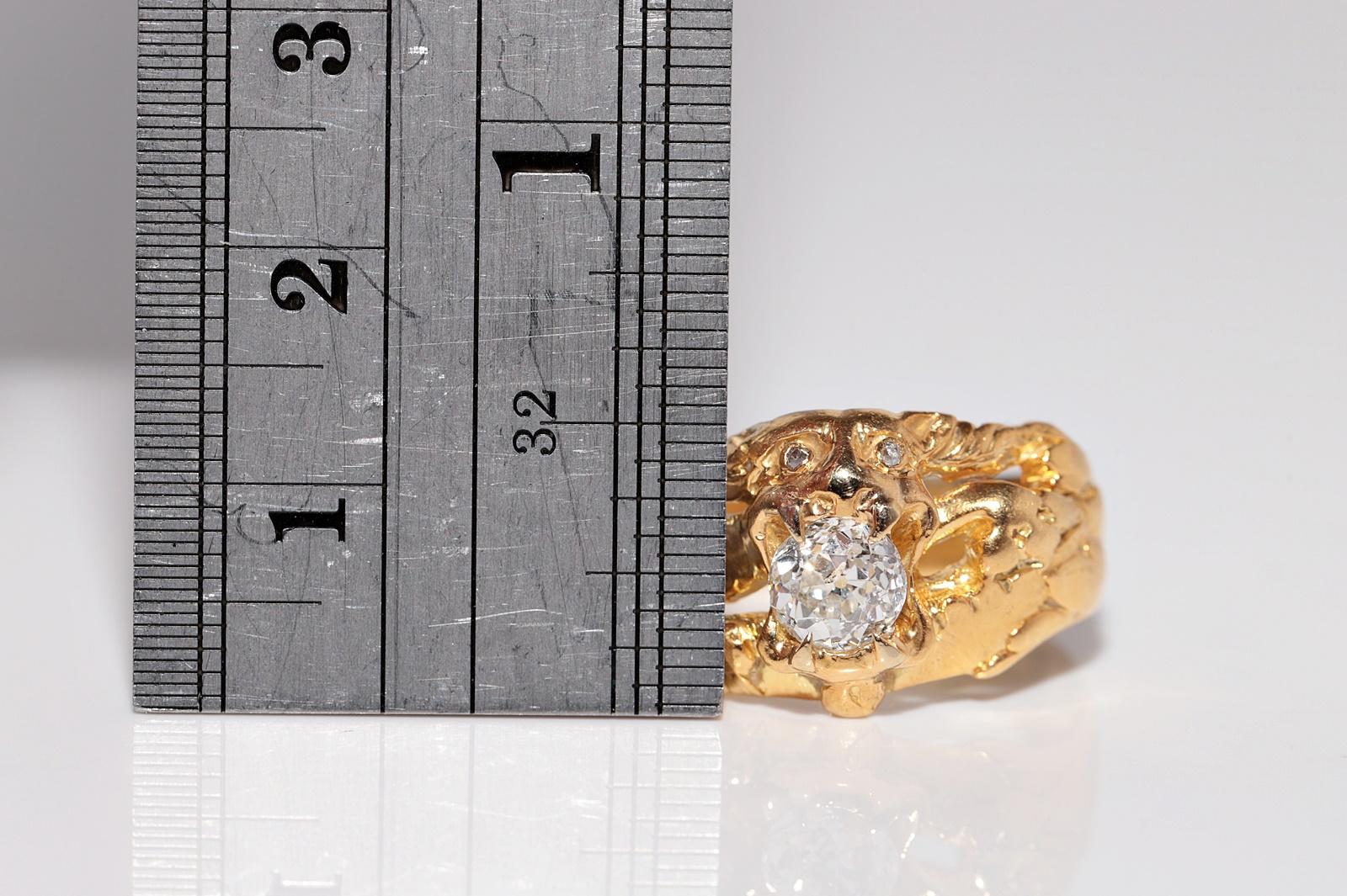 Antike CIRCA 1900s 18k Gold Handcrafted Dragon  Natürlicher Altschliff Diamantring im Angebot 8