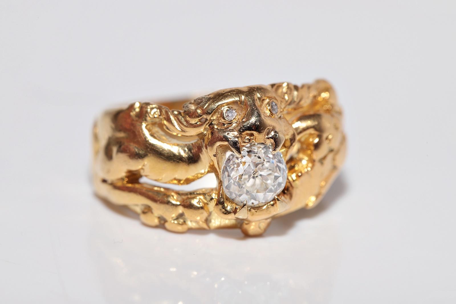 Antike CIRCA 1900s 18k Gold Handcrafted Dragon  Natürlicher Altschliff Diamantring im Angebot 9