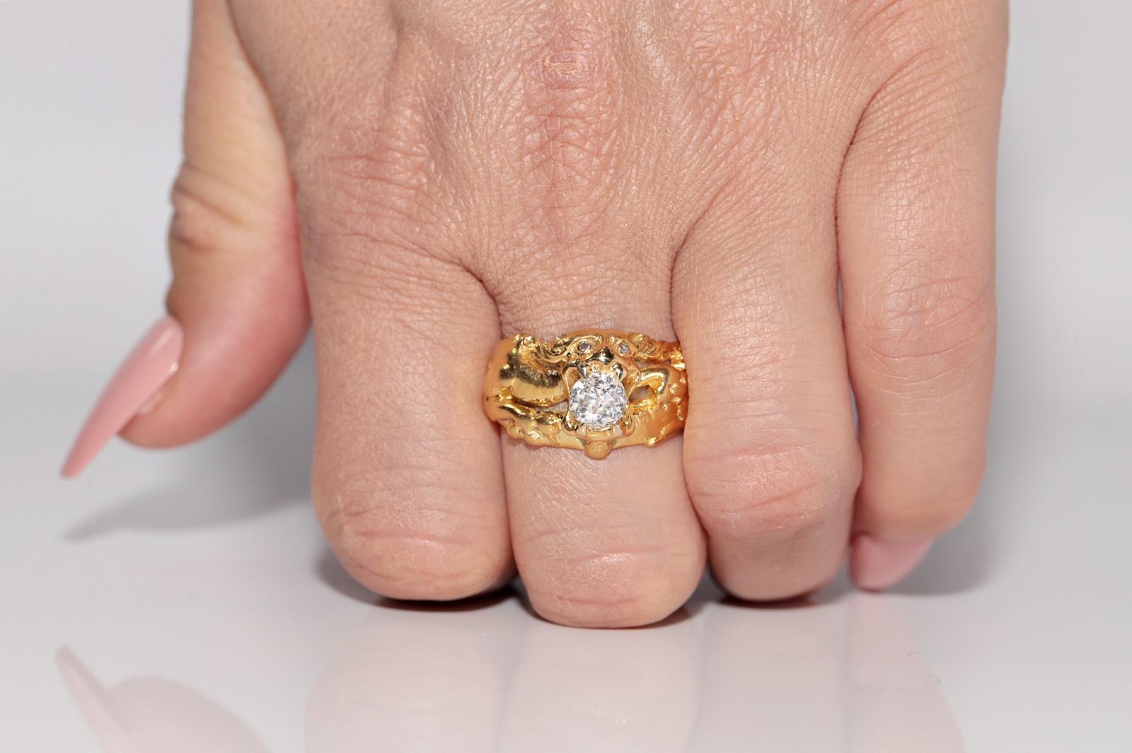 Antike CIRCA 1900s 18k Gold Handcrafted Dragon  Natürlicher Altschliff Diamantring im Angebot 13