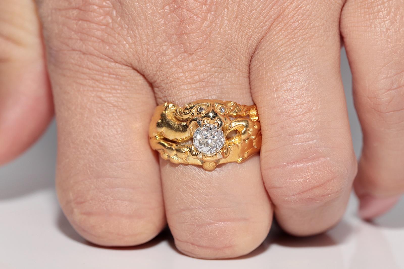 Antike CIRCA 1900s 18k Gold Handcrafted Dragon  Natürlicher Altschliff Diamantring im Angebot 14