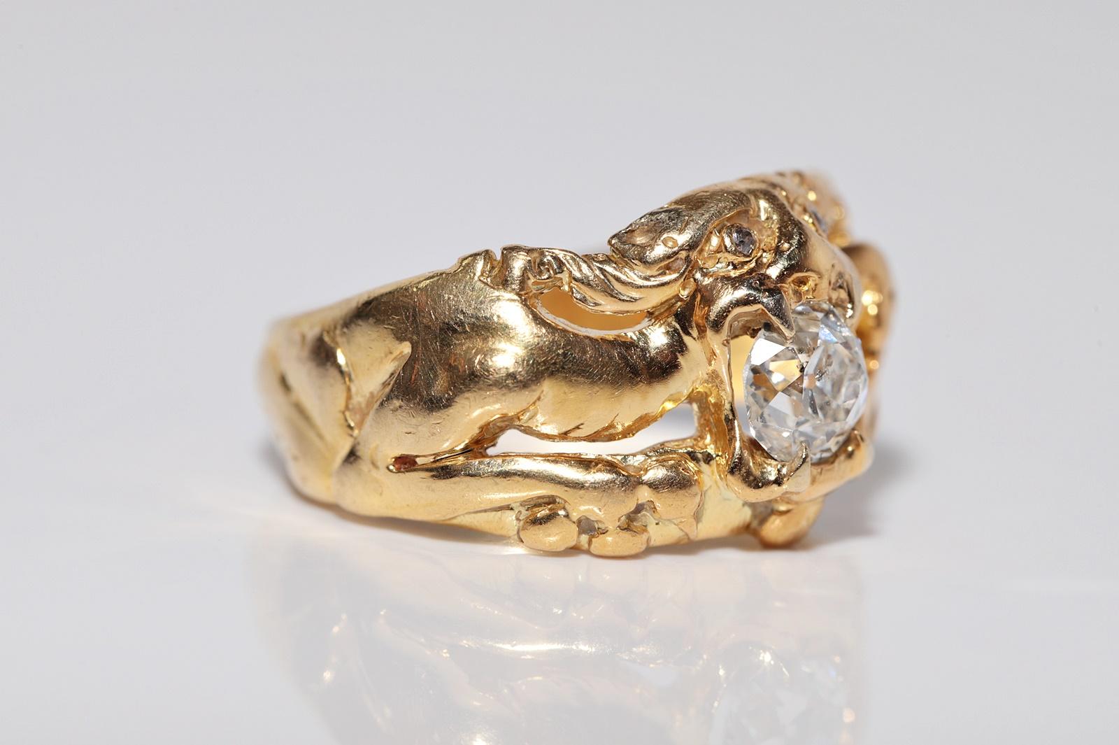Antike CIRCA 1900s 18k Gold Handcrafted Dragon  Natürlicher Altschliff Diamantring im Zustand „Gut“ im Angebot in Fatih/İstanbul, 34