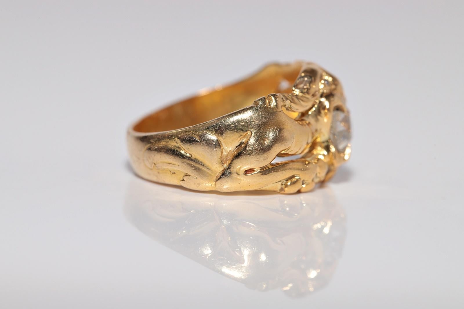 Antike CIRCA 1900s 18k Gold Handcrafted Dragon  Natürlicher Altschliff Diamantring Damen im Angebot