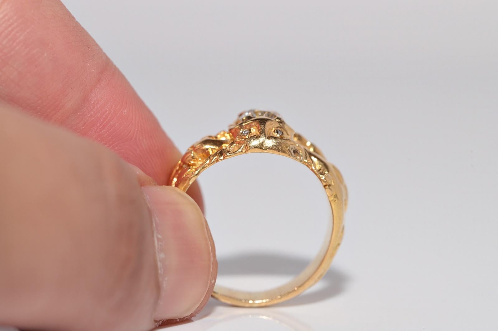 Antike CIRCA 1900s 18k Gold Handcrafted Dragon  Natürlicher Altschliff Diamantring im Angebot 1