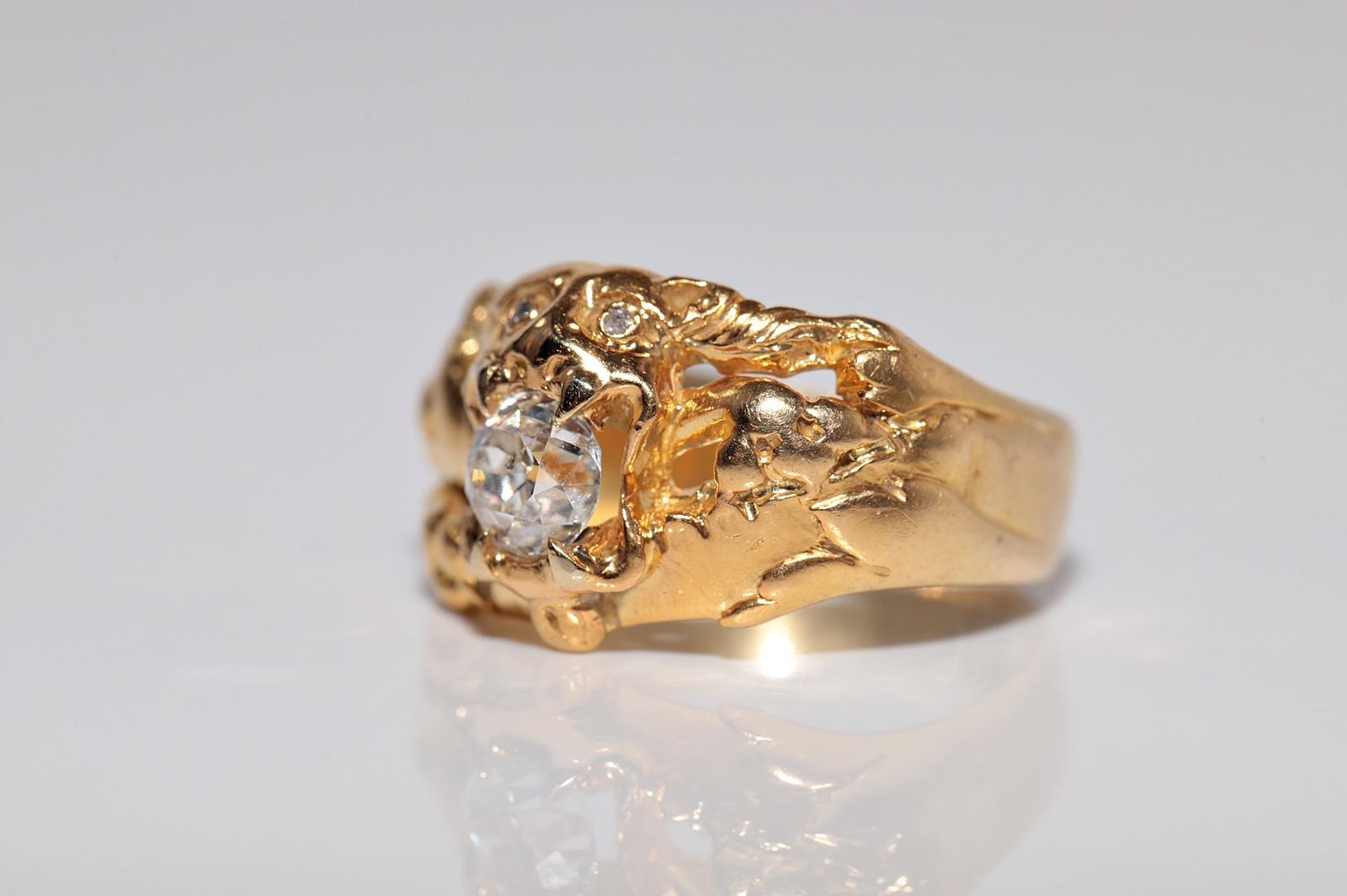 Antike CIRCA 1900s 18k Gold Handcrafted Dragon  Natürlicher Altschliff Diamantring im Angebot 2