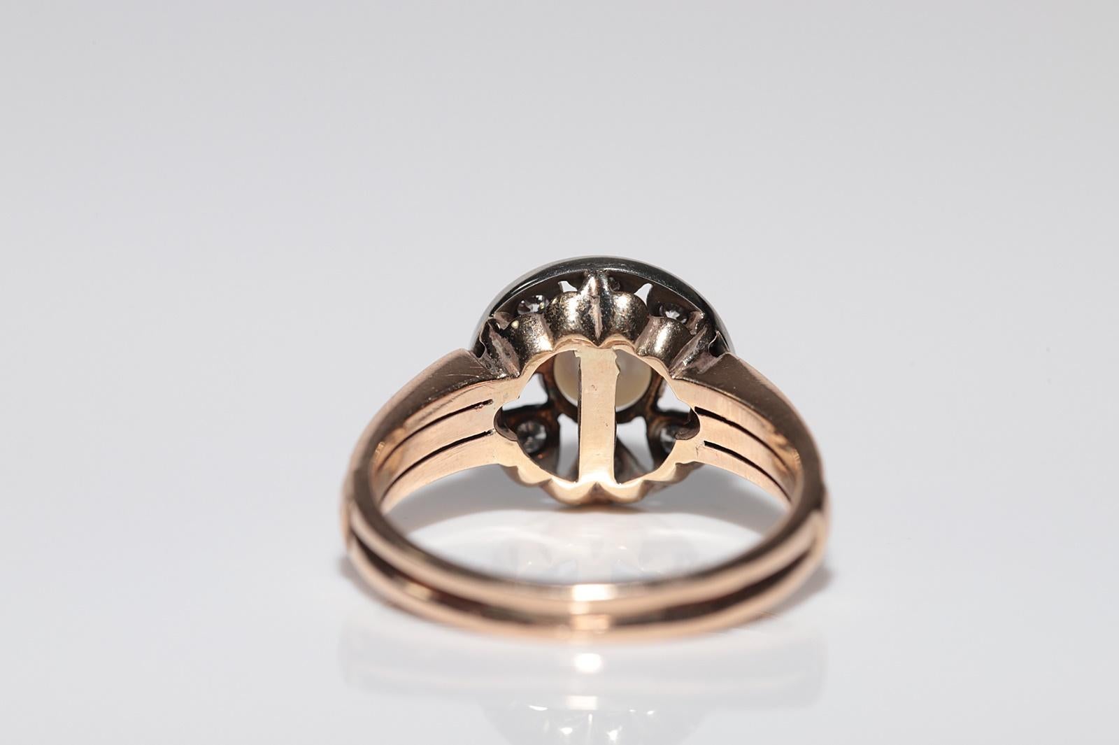Antique Circa 1900s 18k Gold Handcrafted Natural Diamond And Pearl Cocktail Ring For Sale 4
