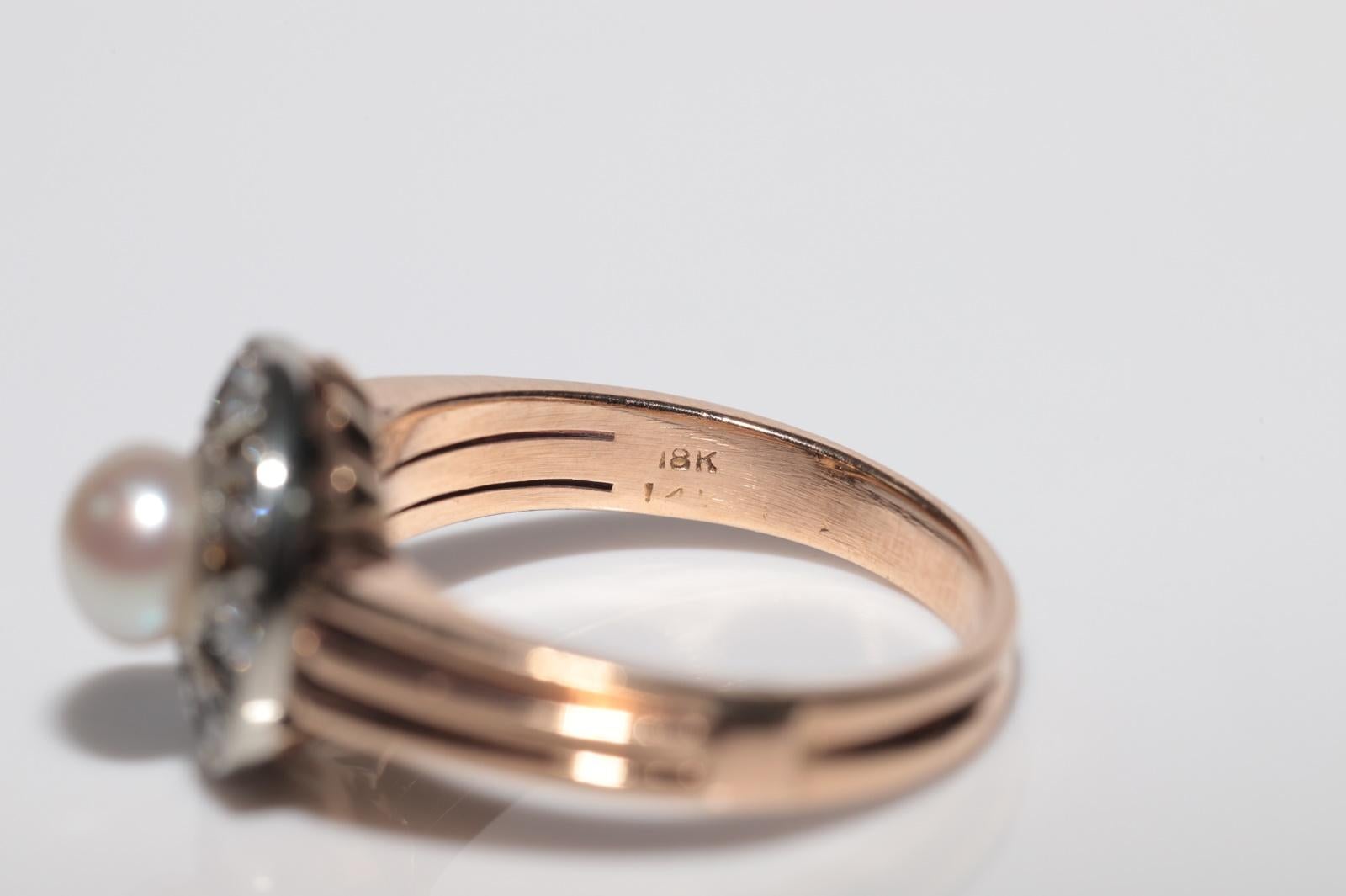 Antique Circa 1900s 18k Gold Handcrafted Natural Diamond And Pearl Cocktail Ring For Sale 6