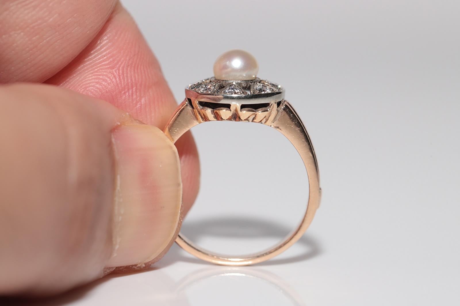 Antique Circa 1900s 18k Gold Handcrafted Natural Diamond And Pearl Cocktail Ring For Sale 7