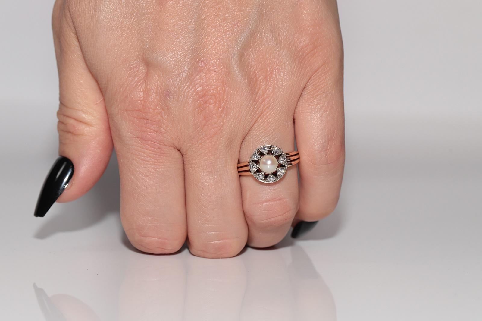 Antique Circa 1900s 18k Gold Handcrafted Natural Diamond And Pearl Cocktail Ring For Sale 9