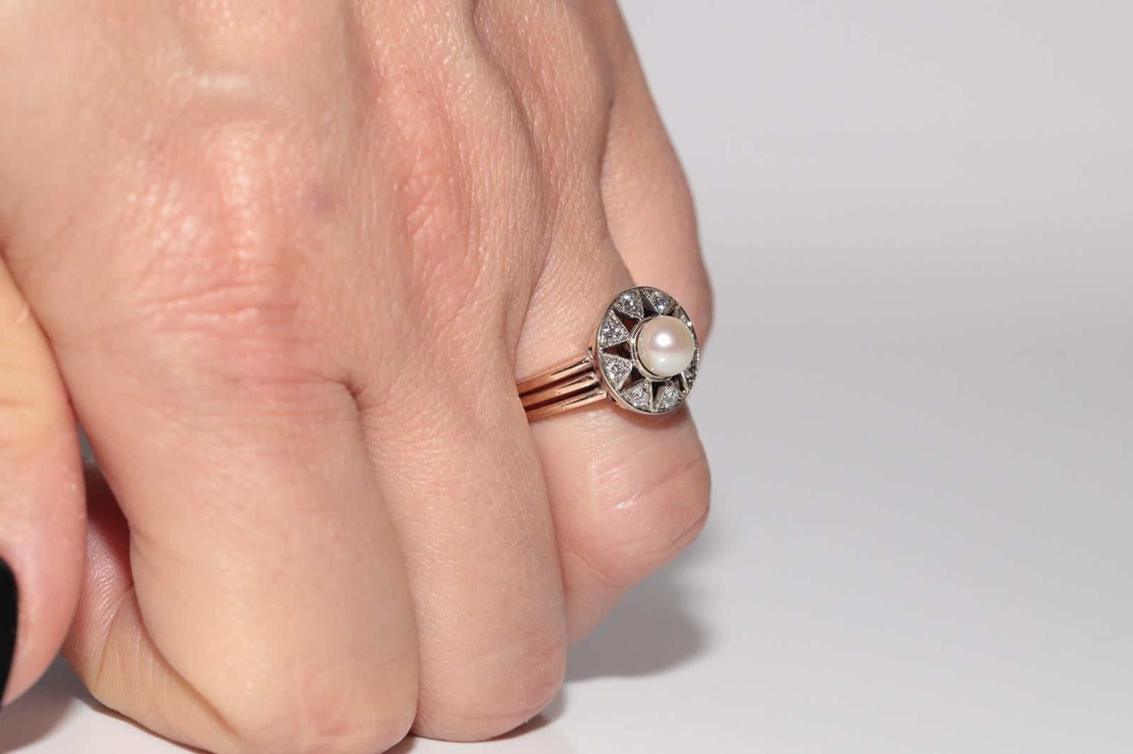 Antique Circa 1900s 18k Gold Handcrafted Natural Diamond And Pearl Cocktail Ring For Sale 10