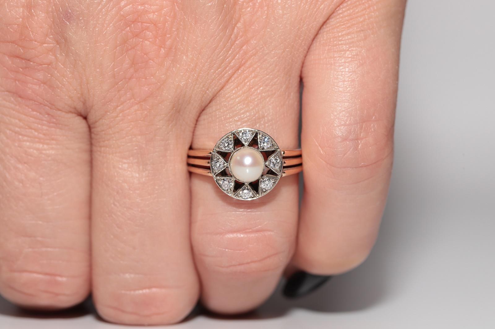Antique Circa 1900s 18k Gold Handcrafted Natural Diamond And Pearl Cocktail Ring For Sale 11