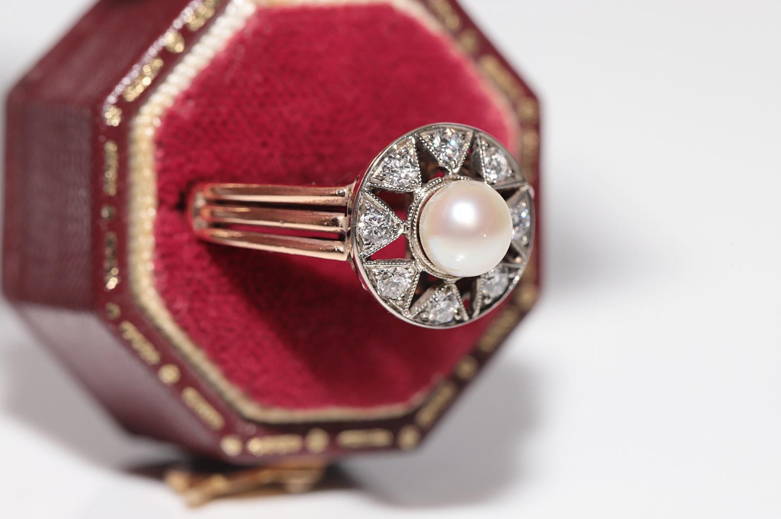 Victorian Antique Circa 1900s 18k Gold Handcrafted Natural Diamond And Pearl Cocktail Ring For Sale