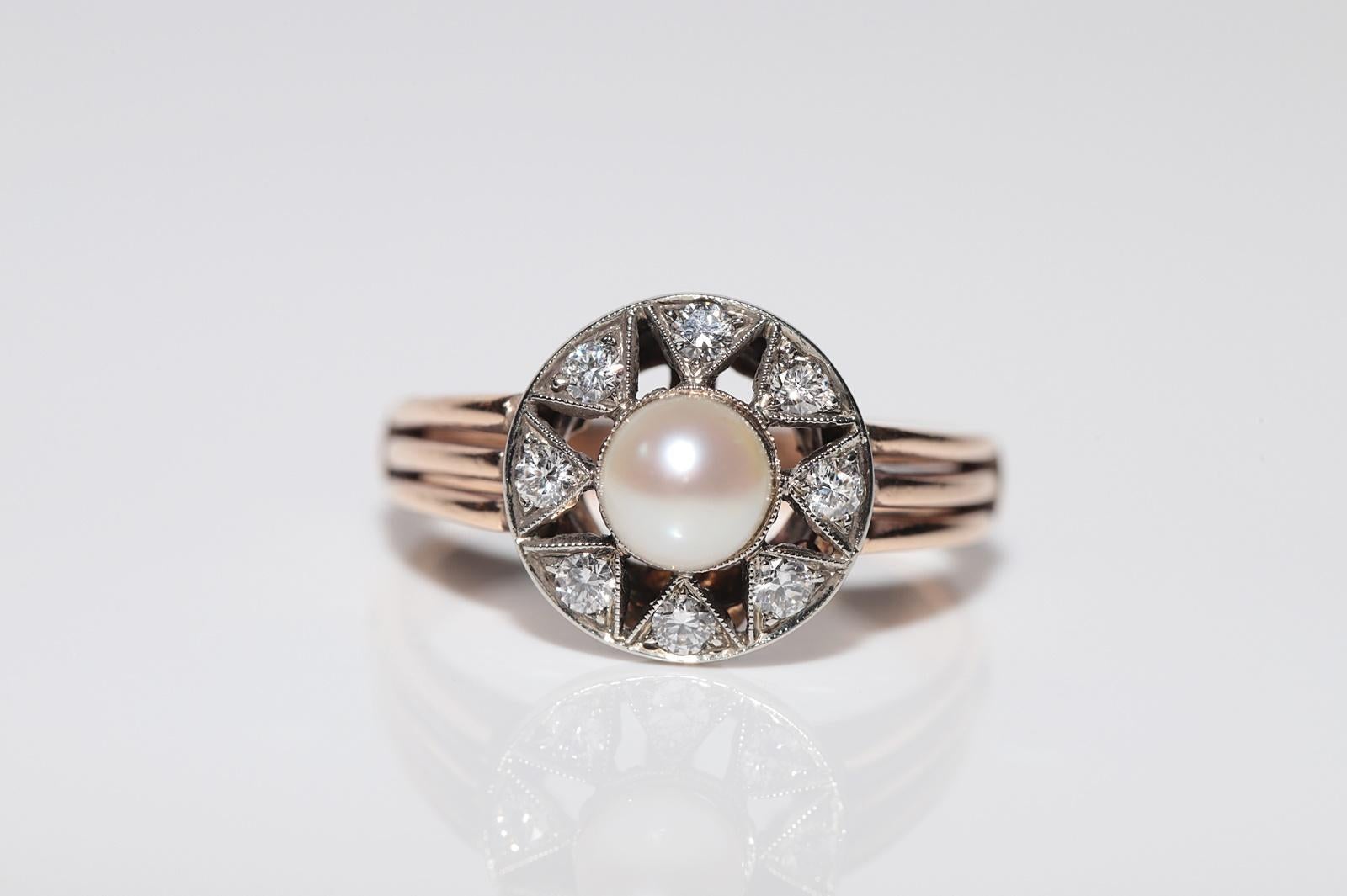 Brilliant Cut Antique Circa 1900s 18k Gold Handcrafted Natural Diamond And Pearl Cocktail Ring For Sale