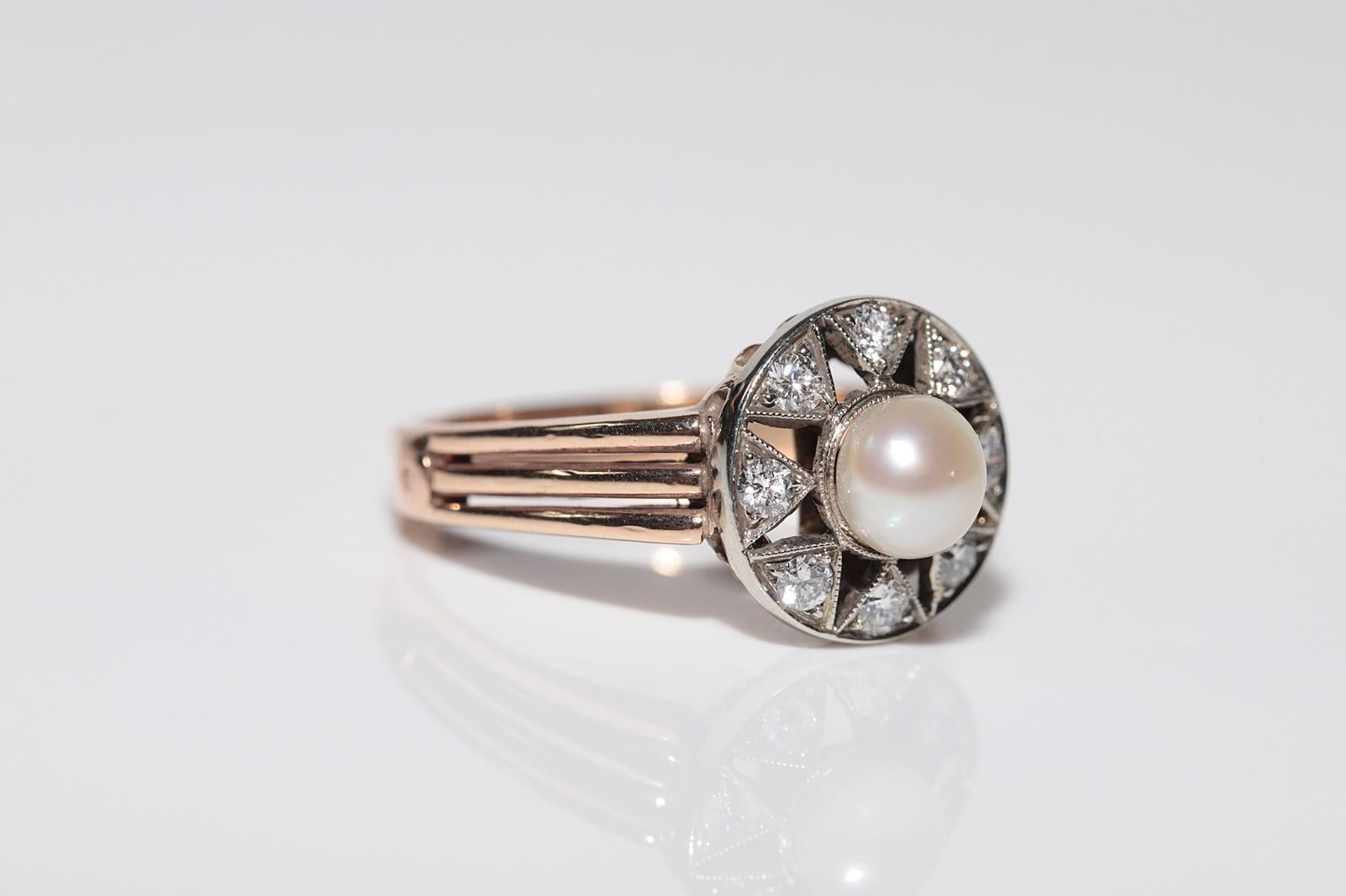 Antique Circa 1900s 18k Gold Handcrafted Natural Diamond And Pearl Cocktail Ring In Good Condition For Sale In Fatih/İstanbul, 34