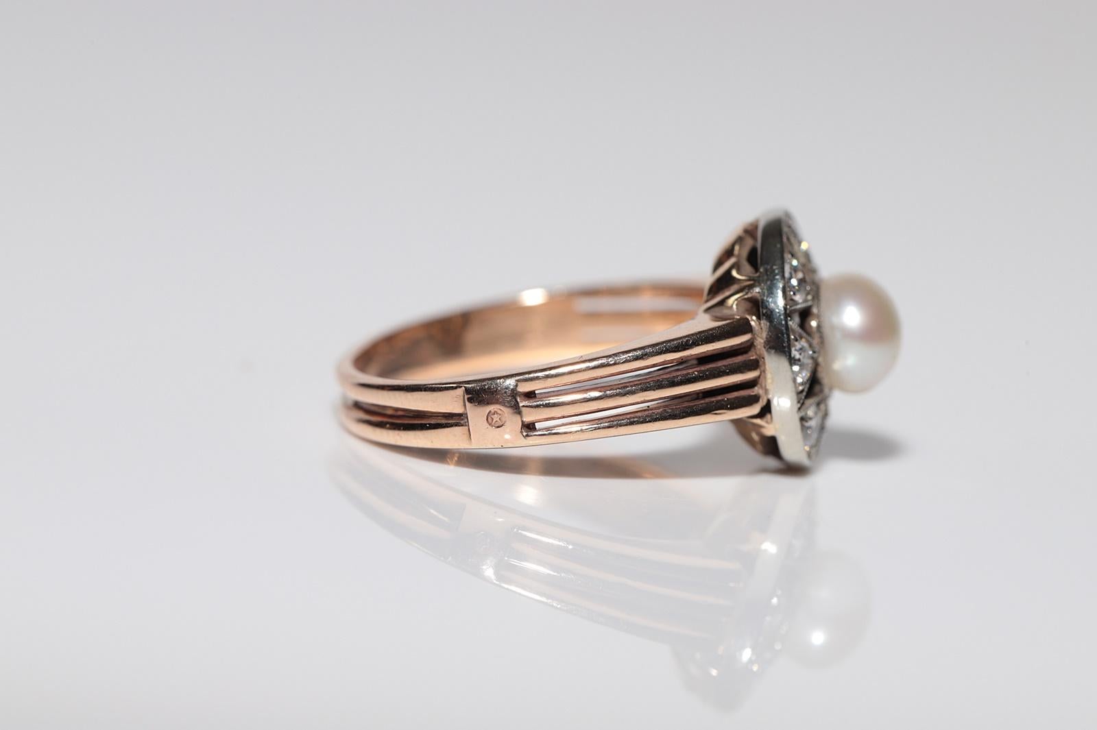 Women's Antique Circa 1900s 18k Gold Handcrafted Natural Diamond And Pearl Cocktail Ring For Sale
