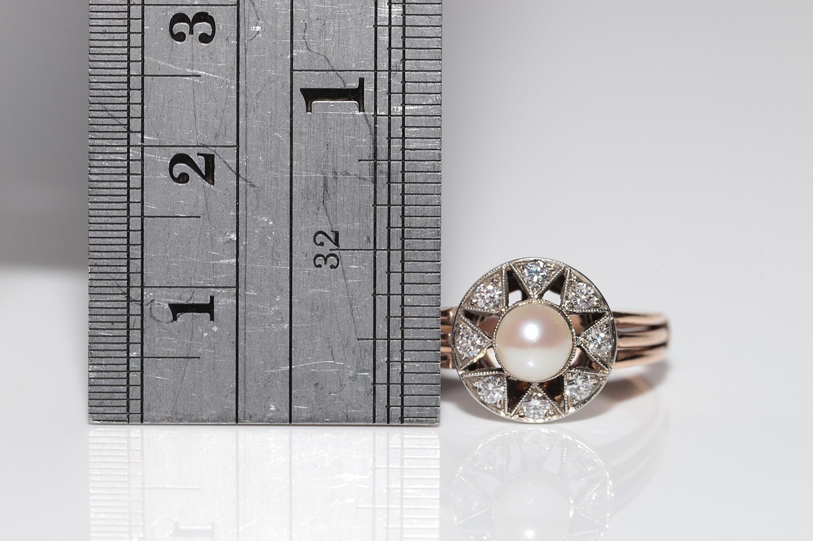 Antique Circa 1900s 18k Gold Handcrafted Natural Diamond And Pearl Cocktail Ring For Sale 1