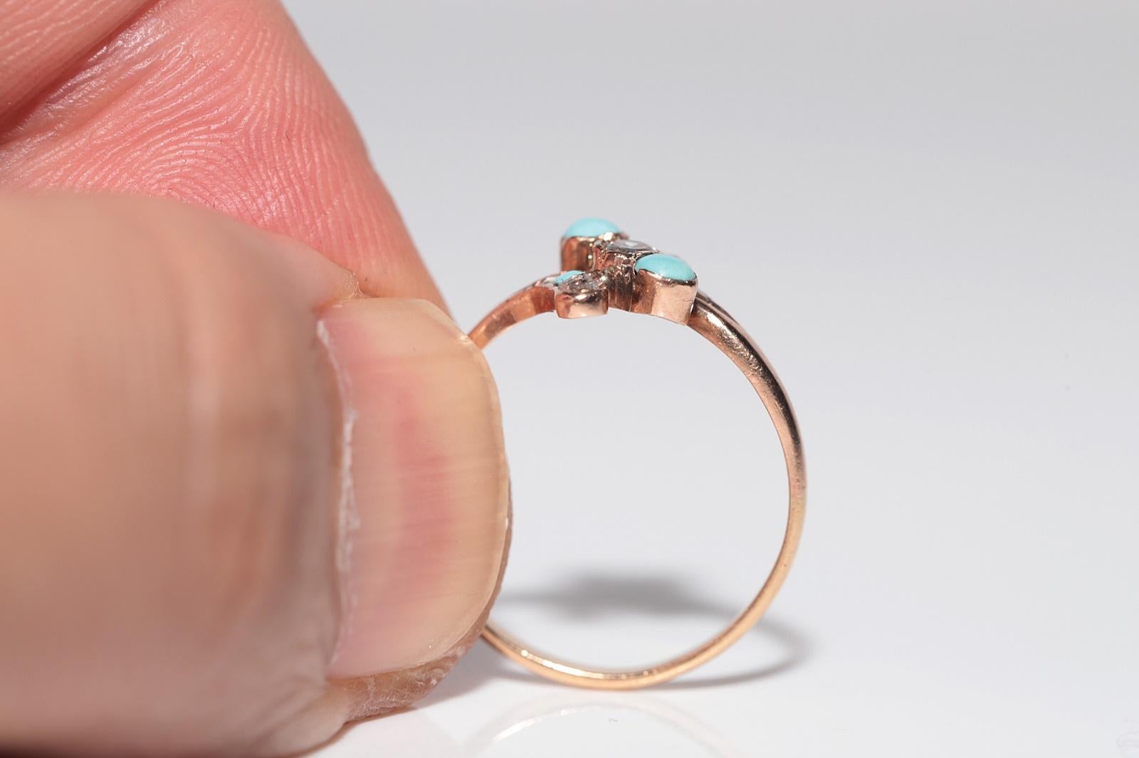 Bague ancienne des années 1900 en or 18 carats, fabriquée à la main, avec diamant naturel et turquoise en vente 6