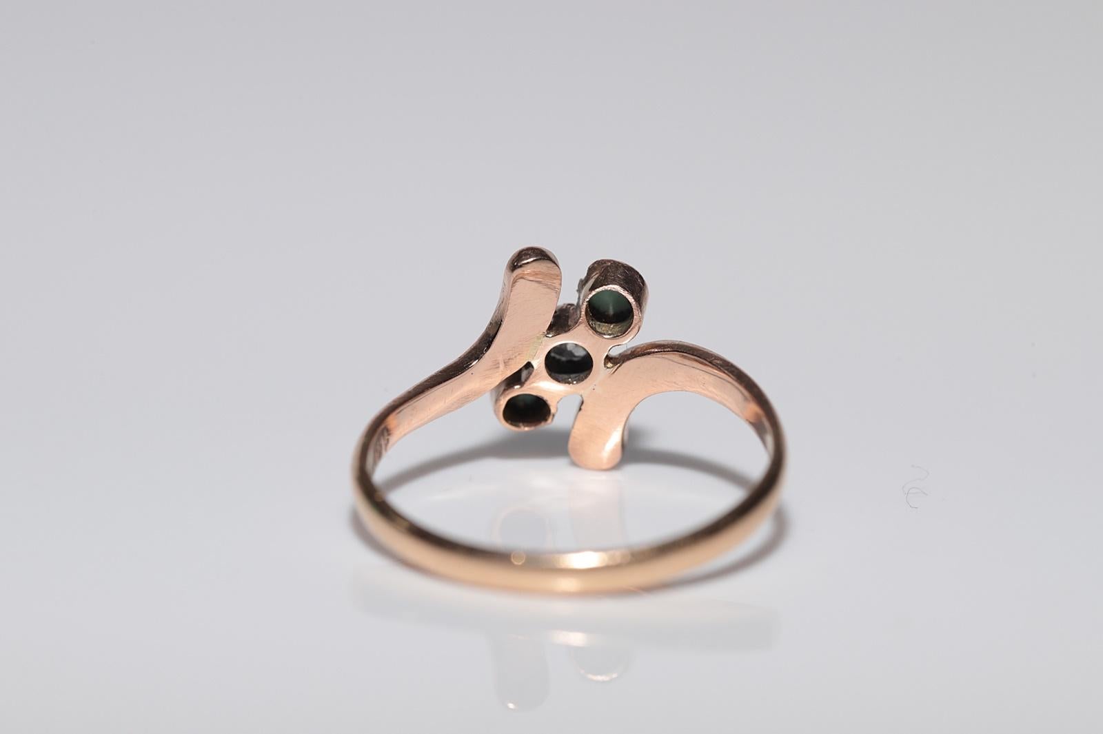 Bague ancienne des années 1900 en or 18 carats, fabriquée à la main, avec diamant naturel et turquoise en vente 7