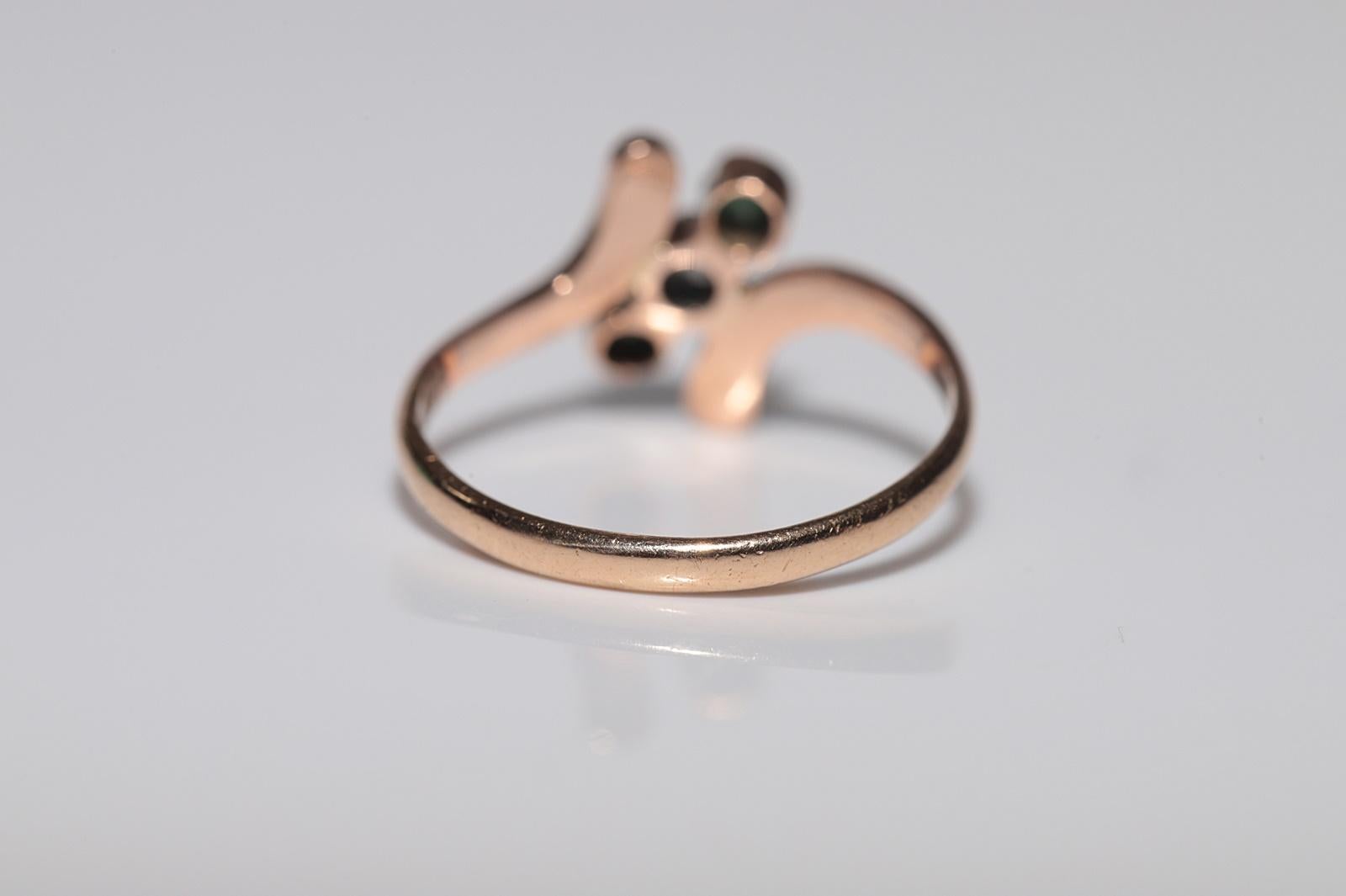 Bague ancienne des années 1900 en or 18 carats, fabriquée à la main, avec diamant naturel et turquoise en vente 8