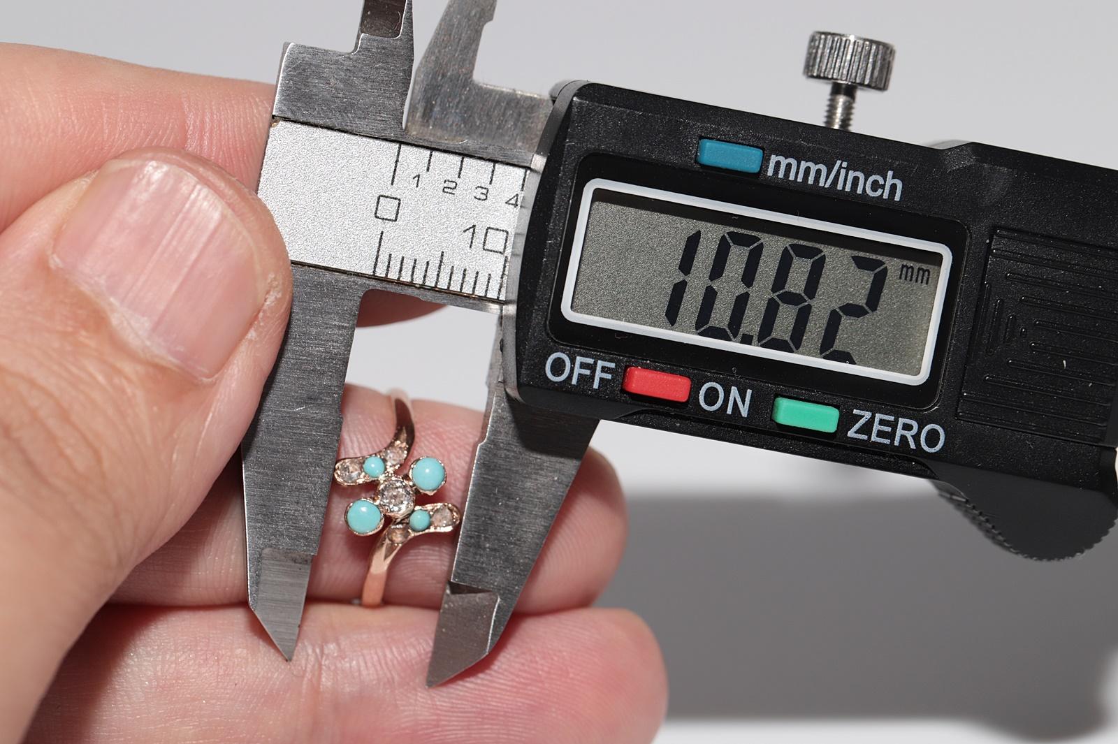 Bague ancienne des années 1900 en or 18 carats, fabriquée à la main, avec diamant naturel et turquoise en vente 9