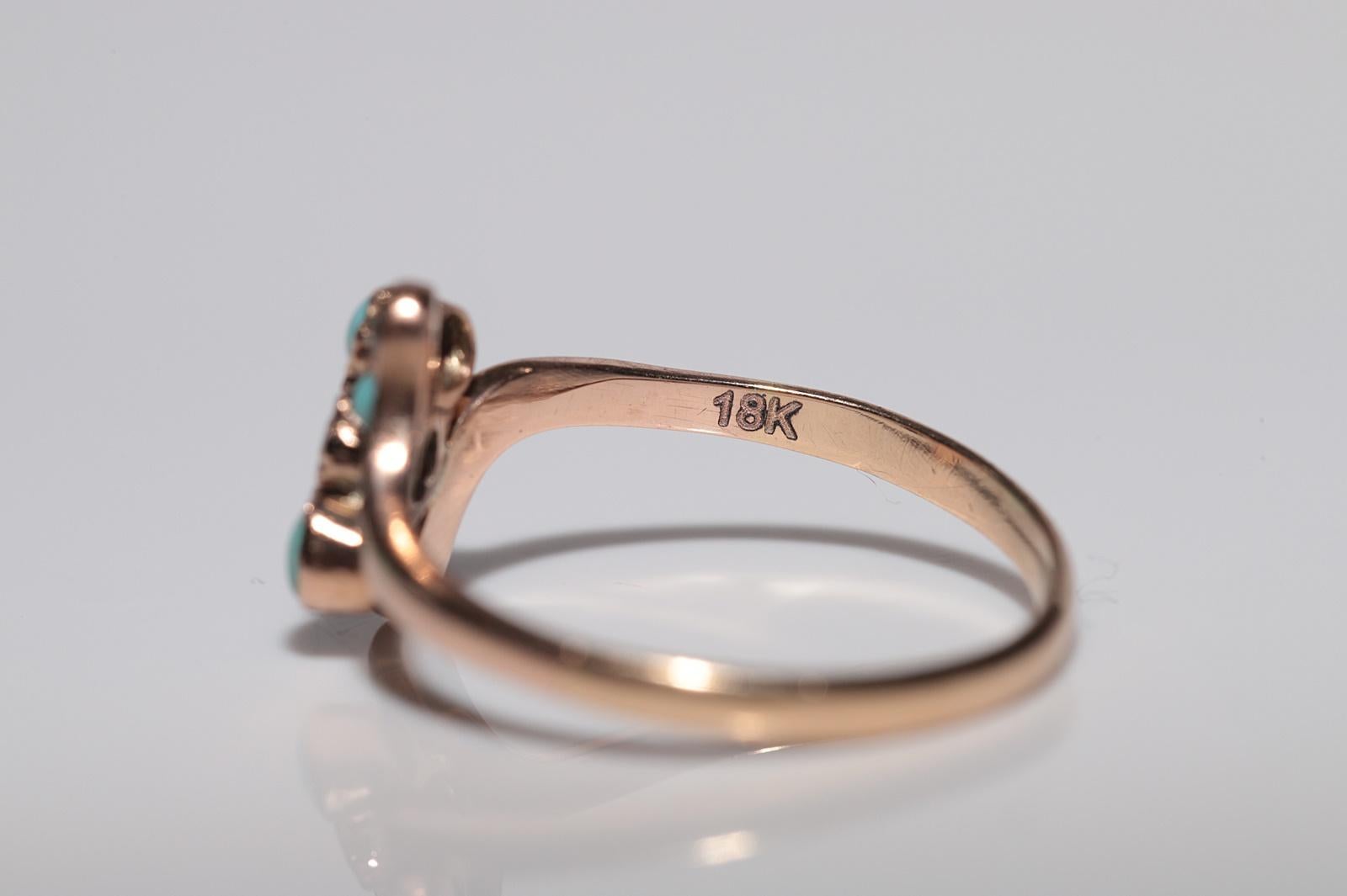 Antique Circa 1900s 18k Gold Handcrafted Natural Diamond And Turquoise Ring For Sale 10