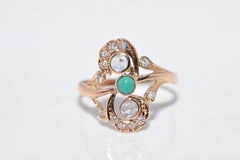 Antique Circa 1900s 18k Gold Handcrafted Natural Diamond And Turquoise Ring