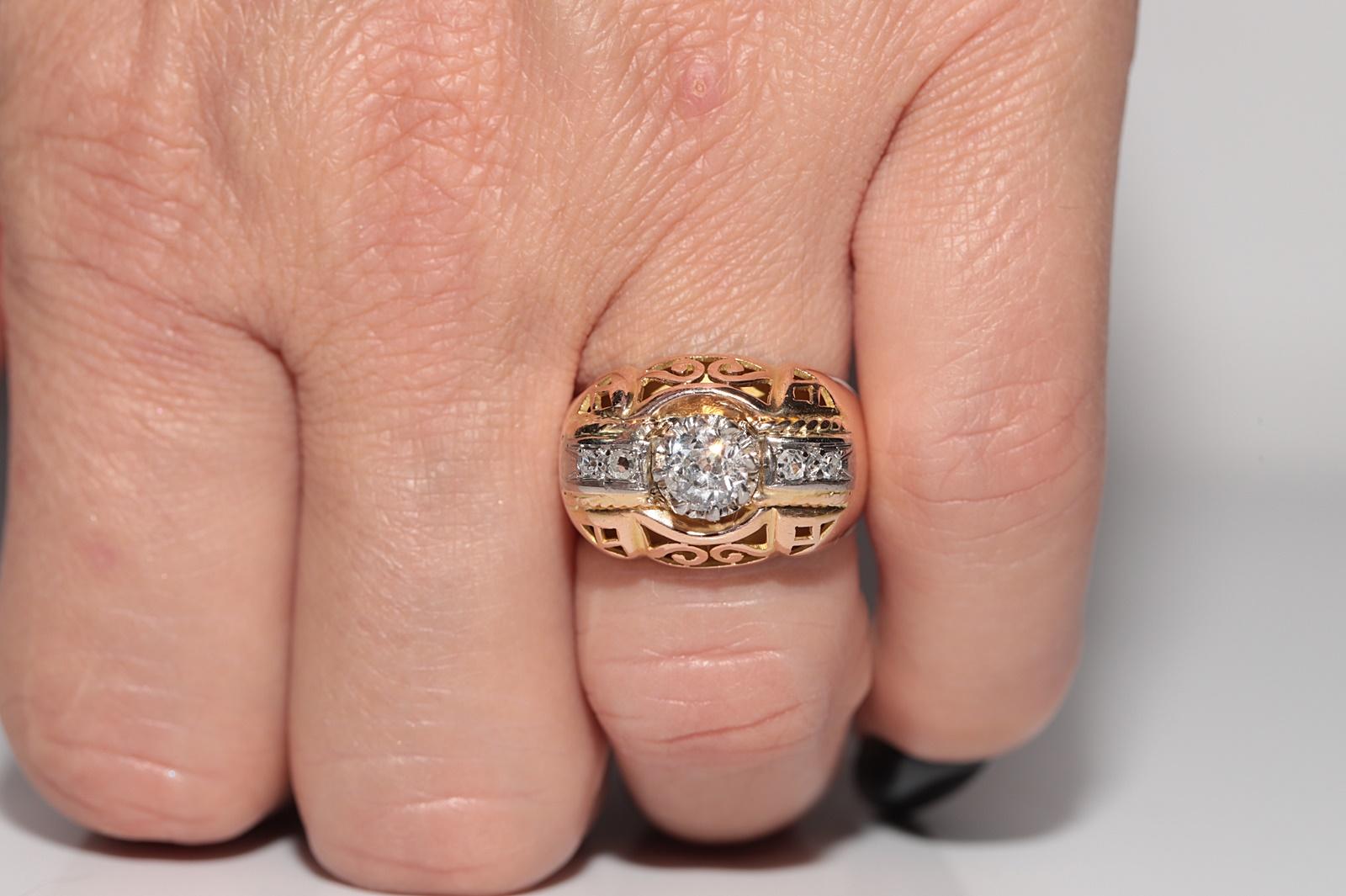 Taglio vecchia miniera Anello antico CIRCA 1900 in oro 18 carati con diamanti naturali decorati e forti in vendita