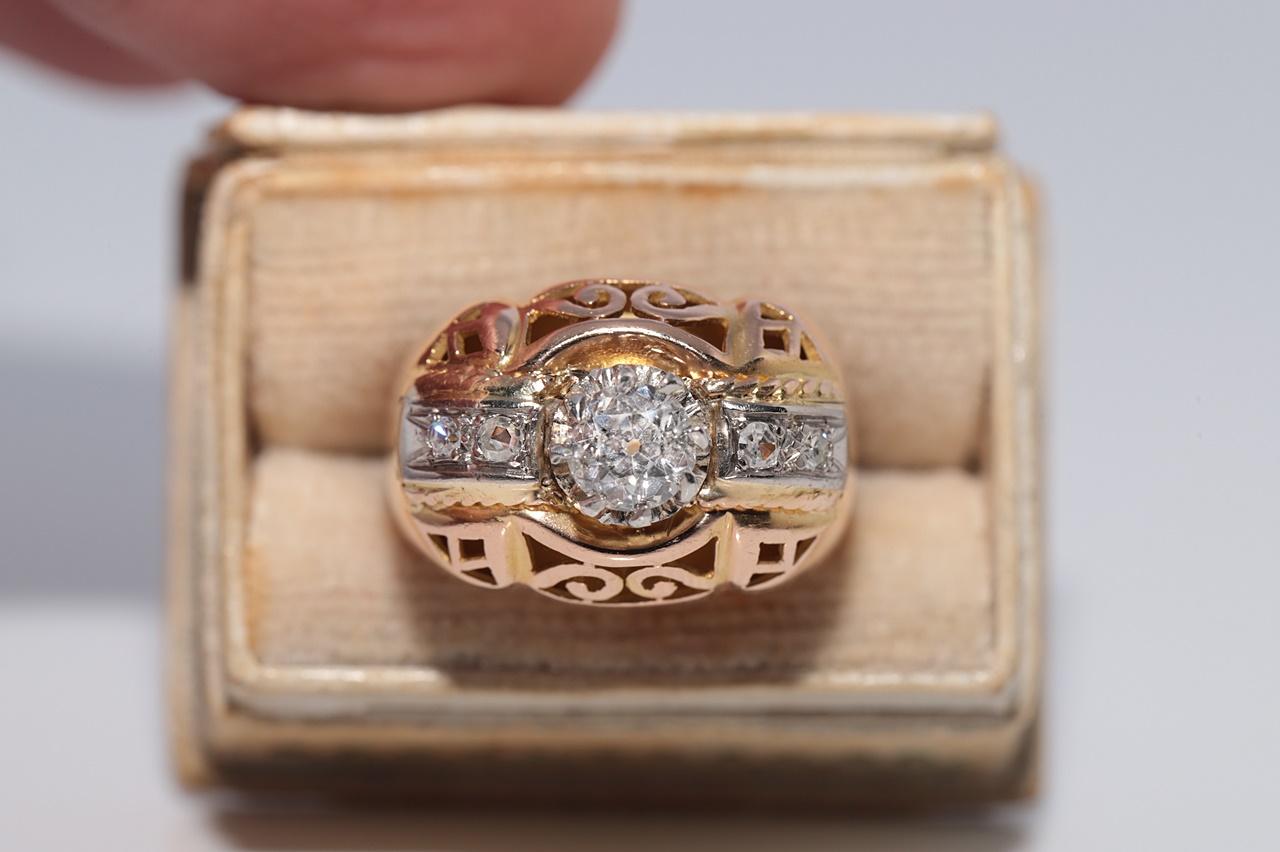 Anello antico CIRCA 1900 in oro 18 carati con diamanti naturali decorati e forti in vendita 1