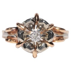 Antiguo Anillo Solitario de Diamante Natural Artesanal de Oro de 18k Circa 1900s