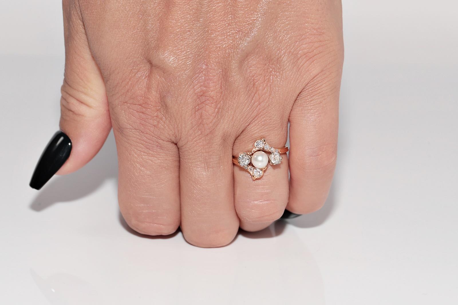 Antike CIRCA 1900s 18k Gold Handarbeit Natural Old Cut Diamond und Peal Ring im Angebot 9