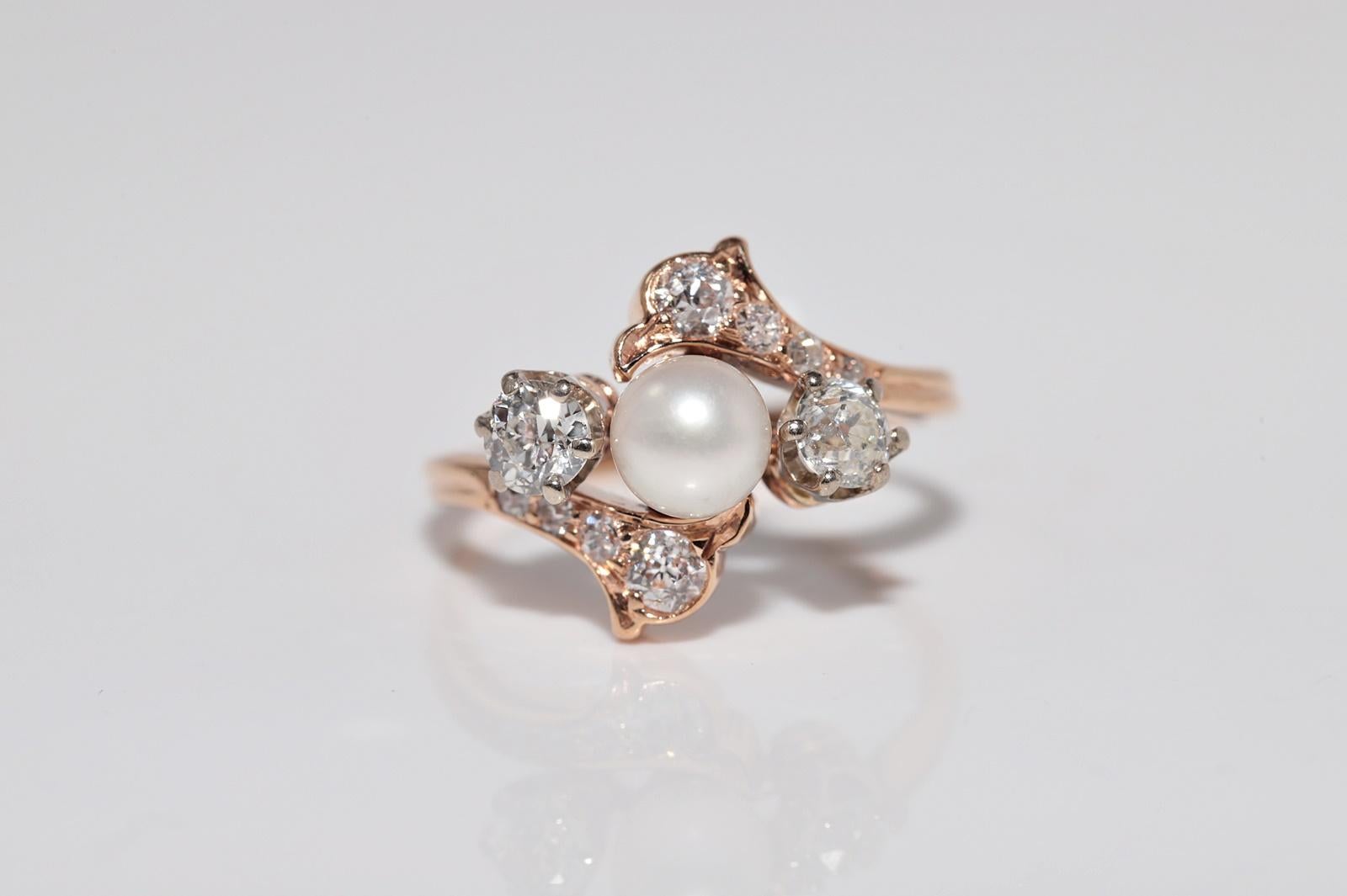 Antike CIRCA 1900s 18k Gold Handarbeit Natural Old Cut Diamond und Peal Ring (Alteuropäischer Brillantschliff) im Angebot