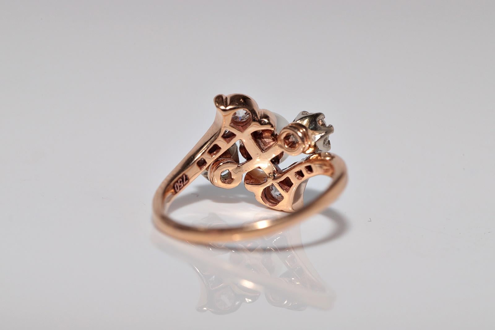 Antike CIRCA 1900s 18k Gold Handarbeit Natural Old Cut Diamond und Peal Ring im Angebot 2