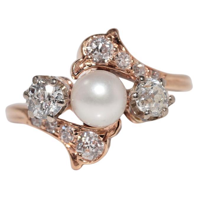 Antike CIRCA 1900s 18k Gold Handarbeit Natural Old Cut Diamond und Peal Ring im Angebot