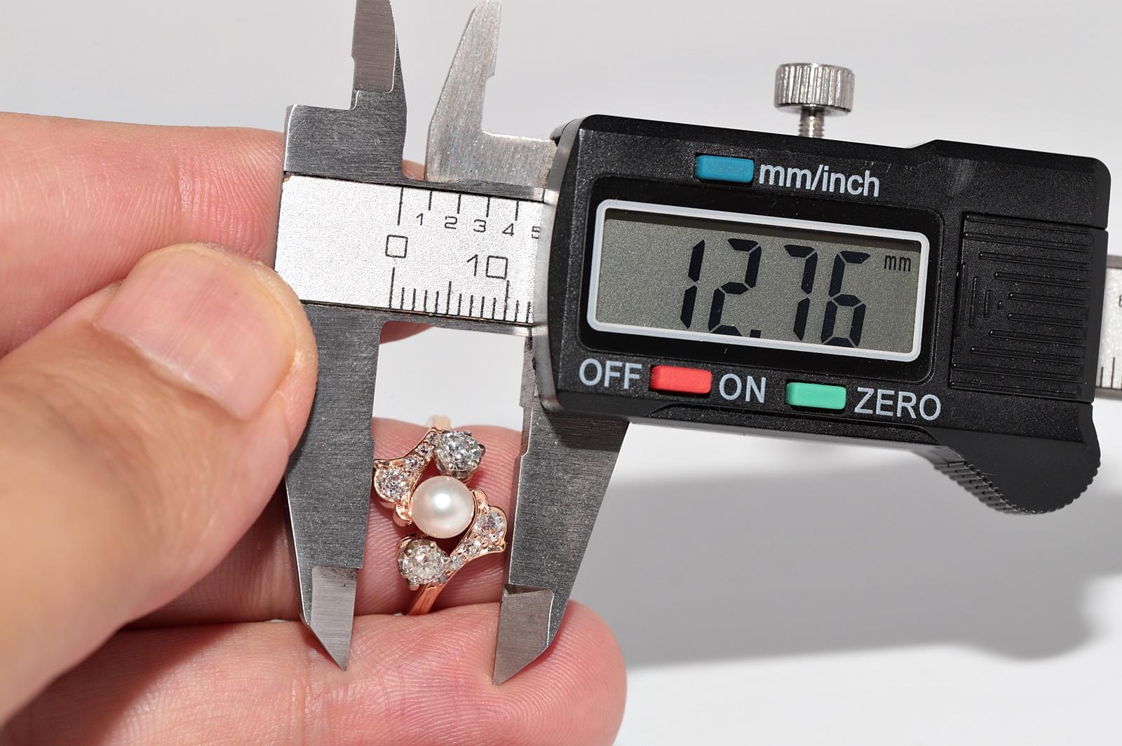 Antiguo anillo artesanal de oro de 18 quilates con diamantes naturales talla antigua y perlas, circa 1900 en venta 6