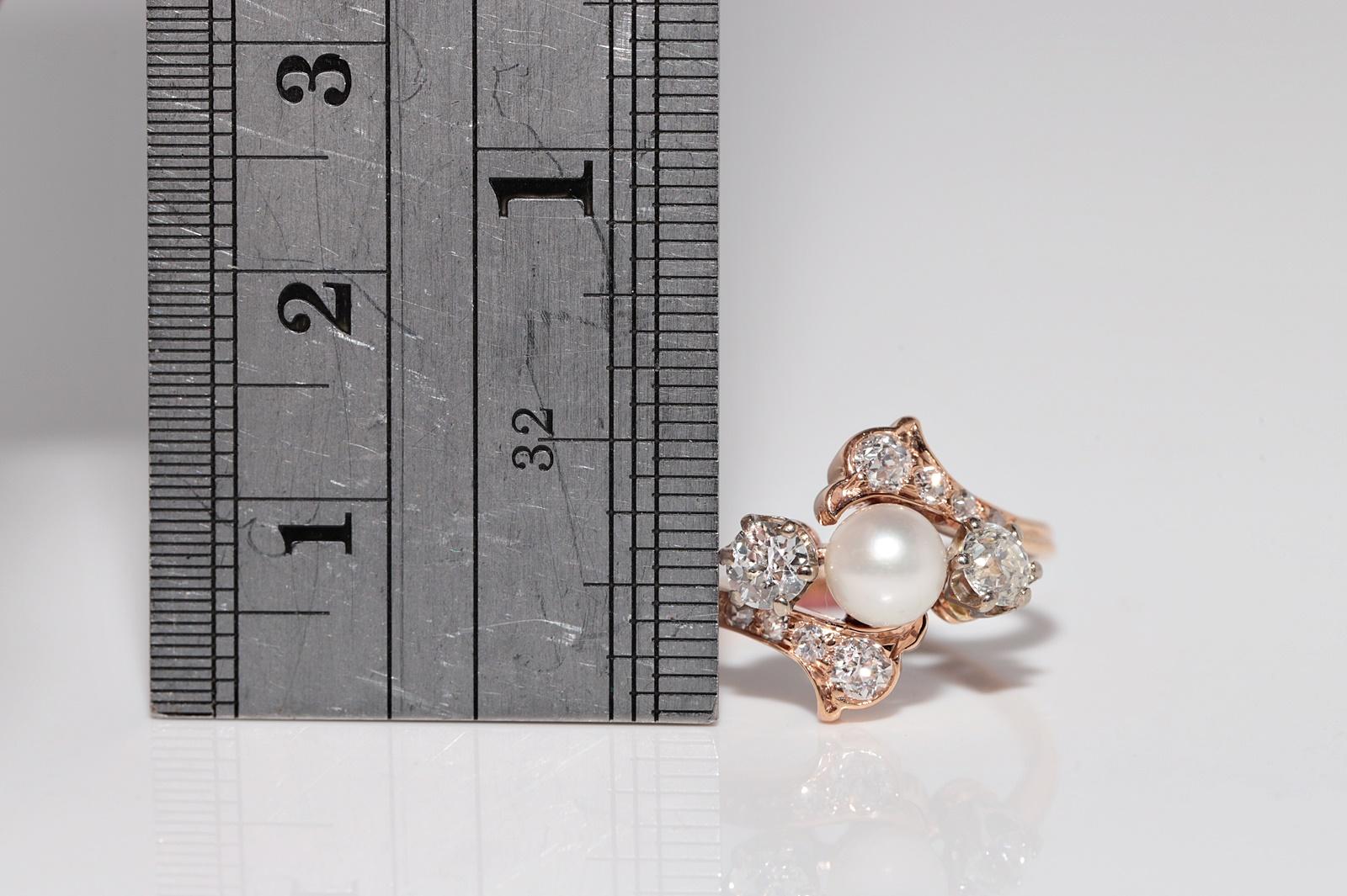 Antiguo anillo artesanal de oro de 18 quilates con diamantes naturales talla antigua y perlas, circa 1900 en Bueno estado para la venta en Fatih/İstanbul, 34