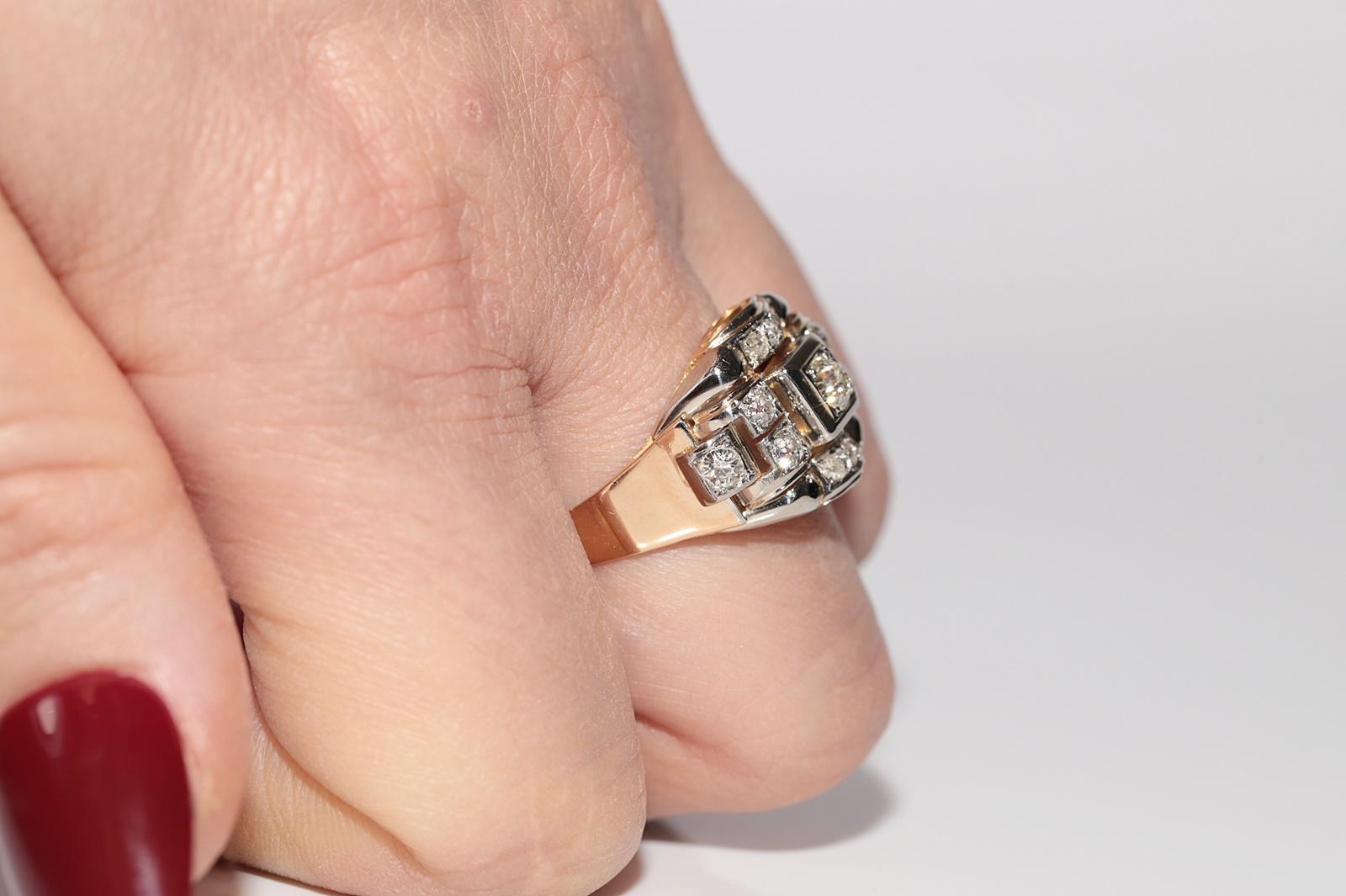 Antique Circa 1900s 18k Gold Handcrafted Old Cut Diamond Decorated Ring In Good Condition For Sale In Fatih/İstanbul, 34