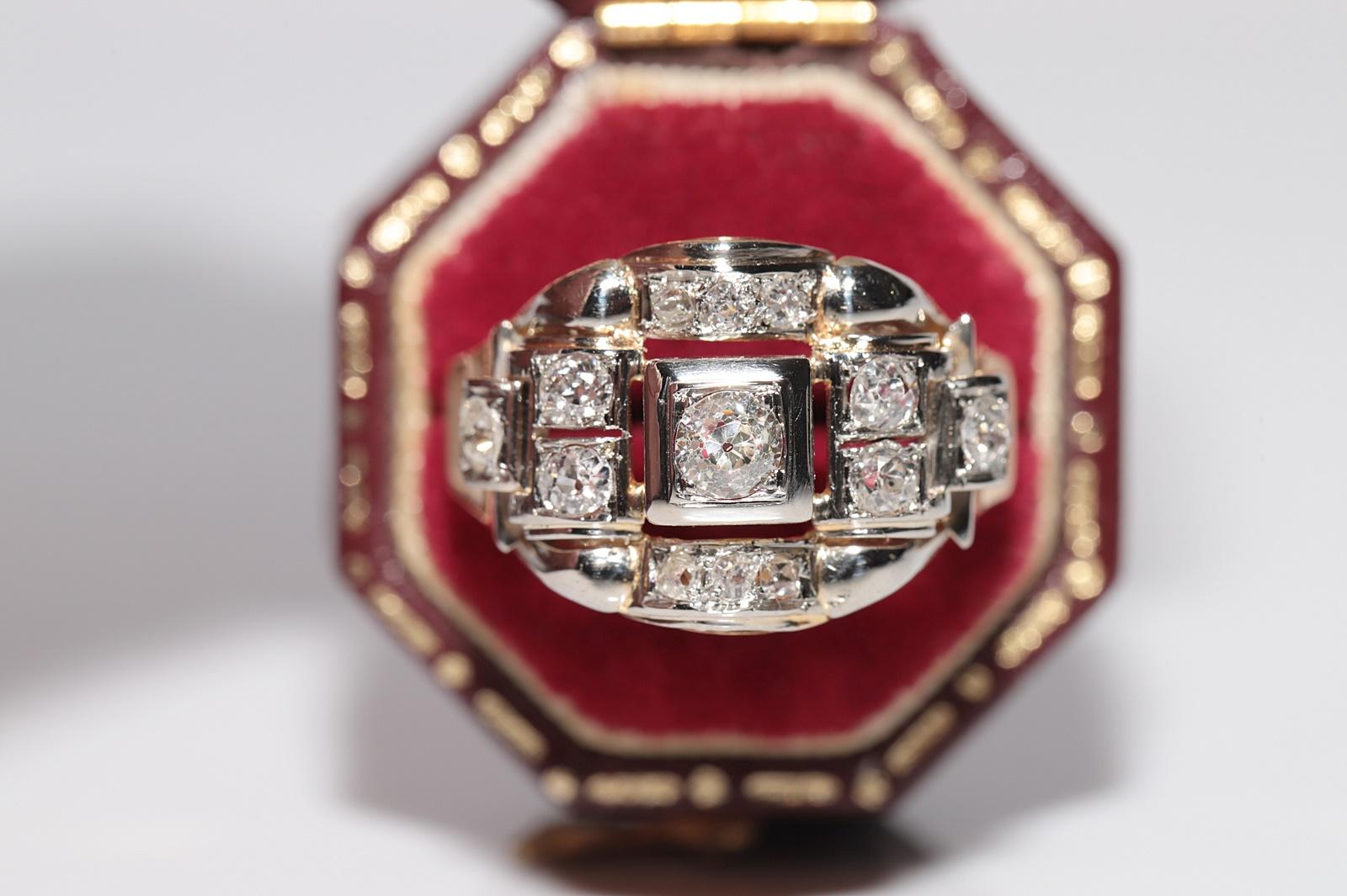 Bague ancienne en or 18 carats décorée à la main de diamants taille ancienne, datant des années 1900 Pour femmes en vente