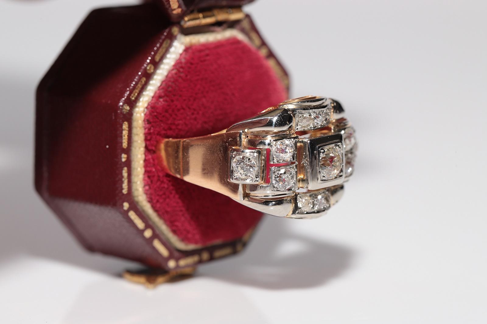 Bague ancienne en or 18 carats décorée à la main de diamants taille ancienne, datant des années 1900 en vente 1