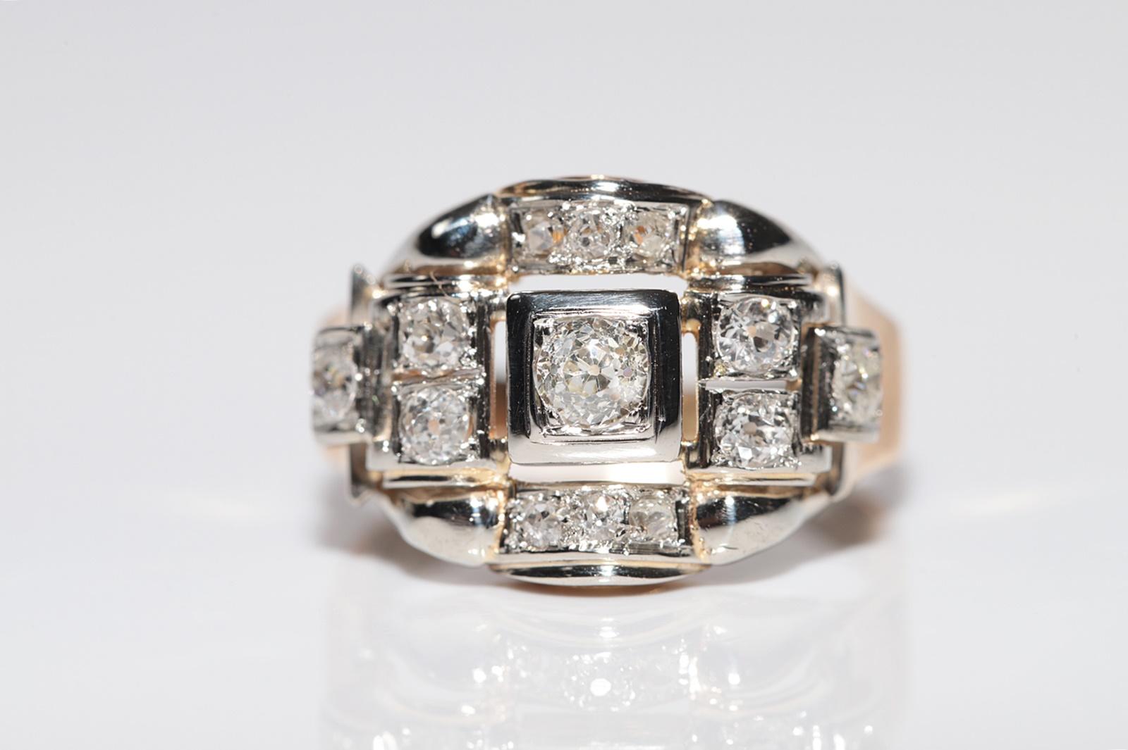 Antique Circa 1900s 18k Gold Handcrafted Old Cut Diamond Decorated Ring For Sale 2