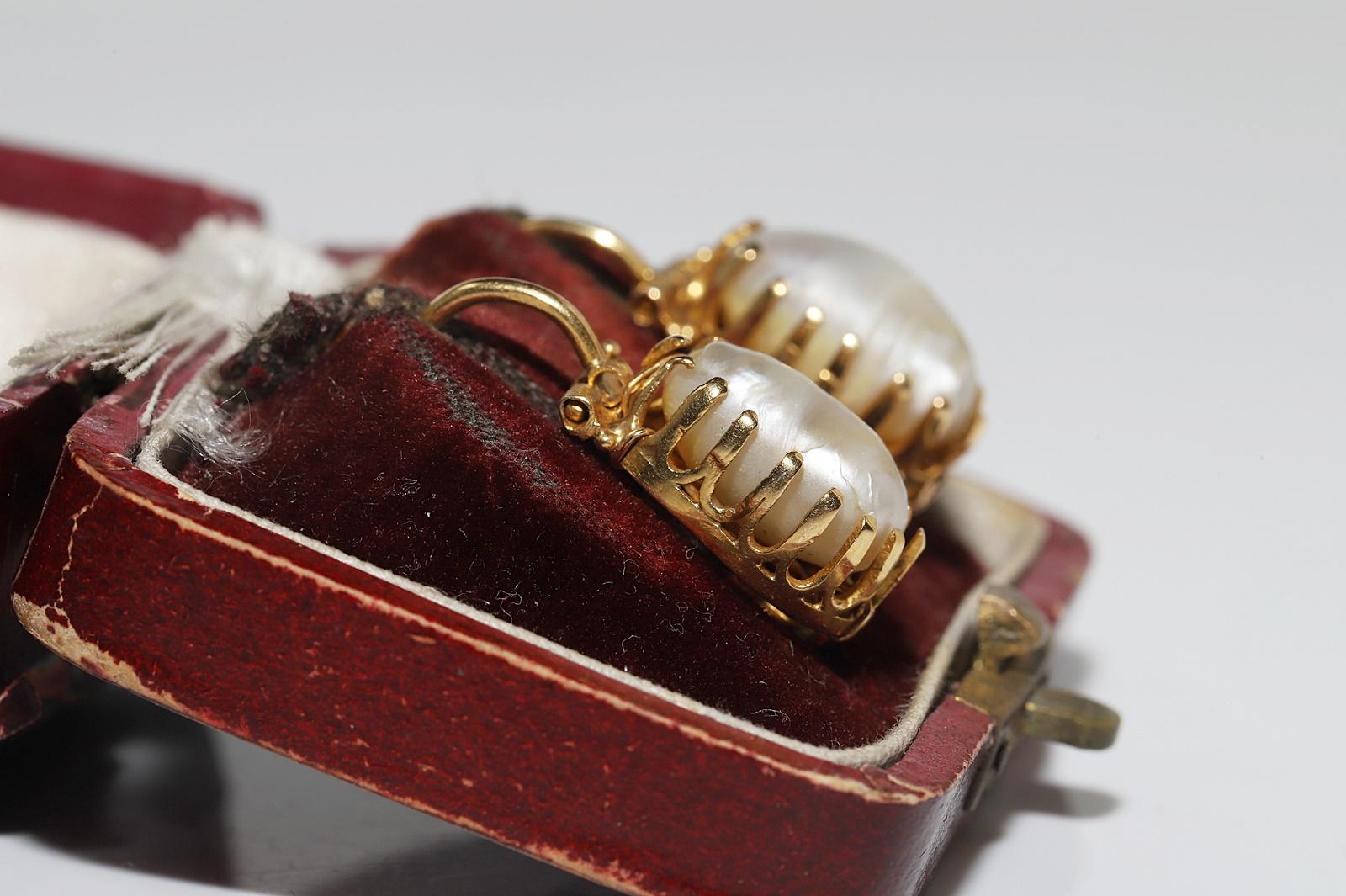 Victorien Antiquité Circa 1900s Or 18k fait main Perle Naturelle Décorée Boucle d'Oreille Solitaire en vente