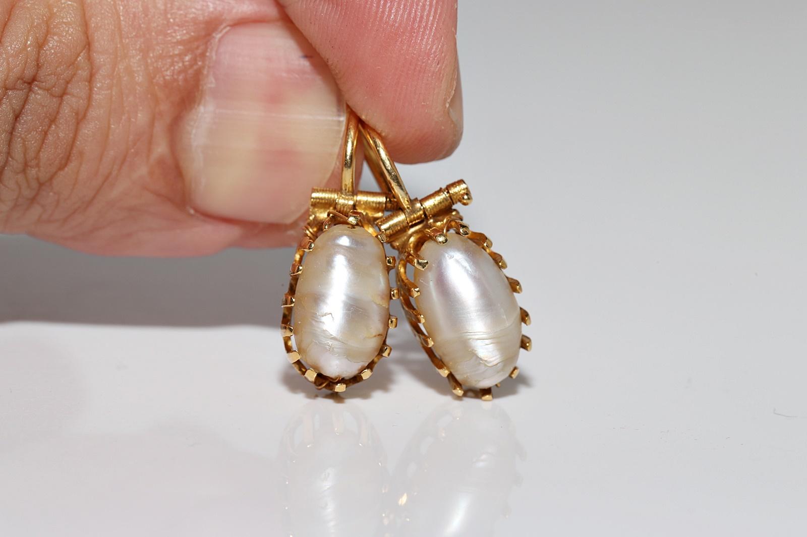 Antique Circa 1900s 18k Gold Handmade Natural Pearl Decorated Solitaire Earring In Good Condition For Sale In Fatih/İstanbul, 34