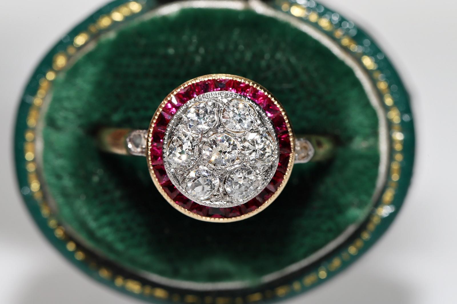 Antiker, um 1900er Jahre, 18 Karat Gold, natürlicher Diamant und Kaliber Rubin, verzierter Ring im Zustand „Gut“ in Fatih/İstanbul, 34