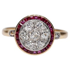 Antique Circa 1900s 18k Gold Natural Diamond And Caliber Ruby Decorated Ring