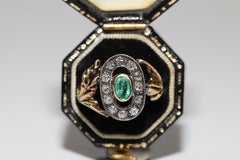 Antique Circa 1900s 18k Gold Natural Diamond And Emerald Decorated Ring