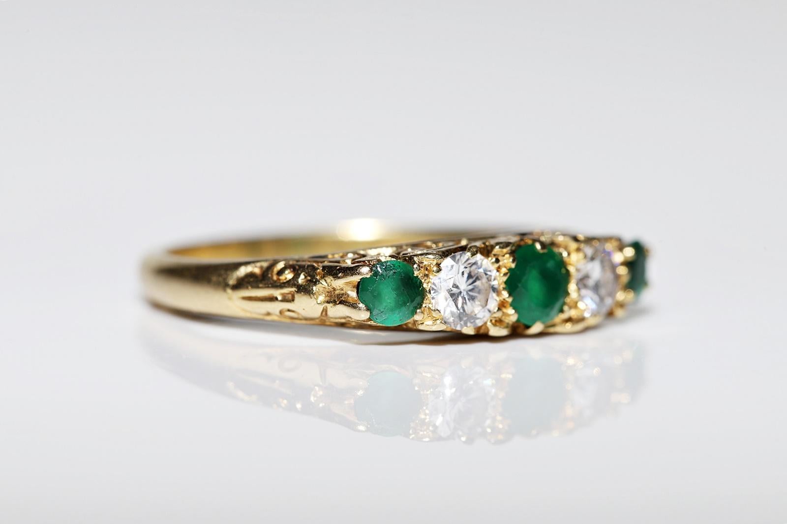 Antiker Ring aus 18 Karat Gold mit natürlichem Diamant und Smaragd, um 1900er Jahre, dekoriert im Zustand „Gut“ in Fatih/İstanbul, 34