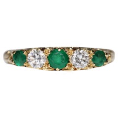 Antique Circa 1900s 18k Gold Natural Diamond And Emerald Decorated Ring